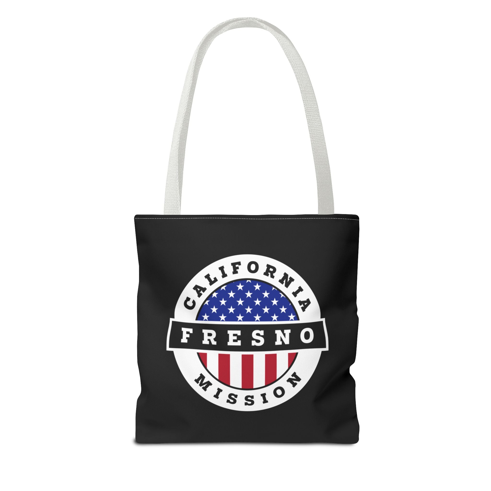 California Fresno Mission USA Flag Logo Tote Bag Black - Latter-Day Saint LDS Missionary Gift - Book of Mormon
