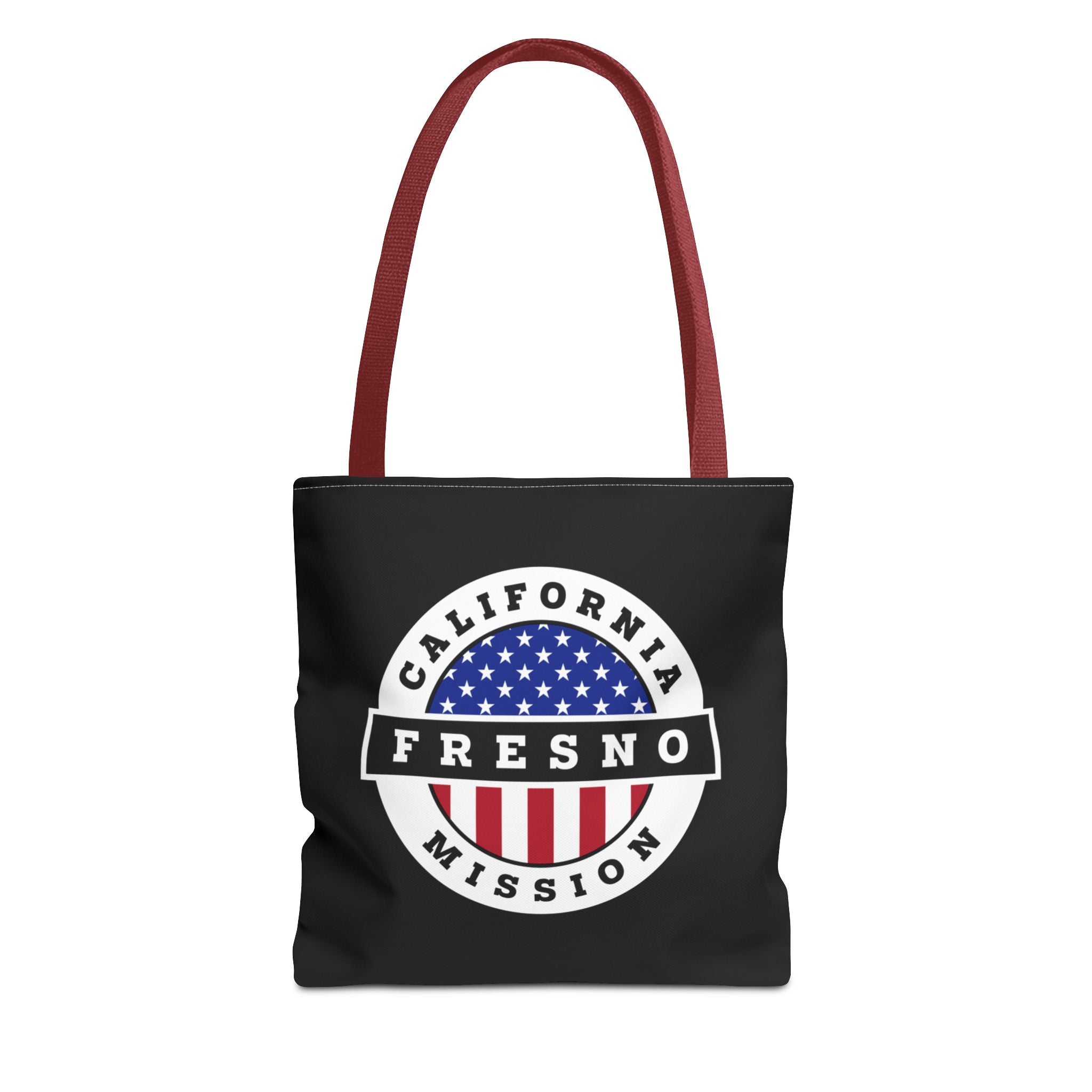 California Fresno Mission USA Flag Logo Tote Bag Black - Latter-Day Saint LDS Missionary Gift - Book of Mormon