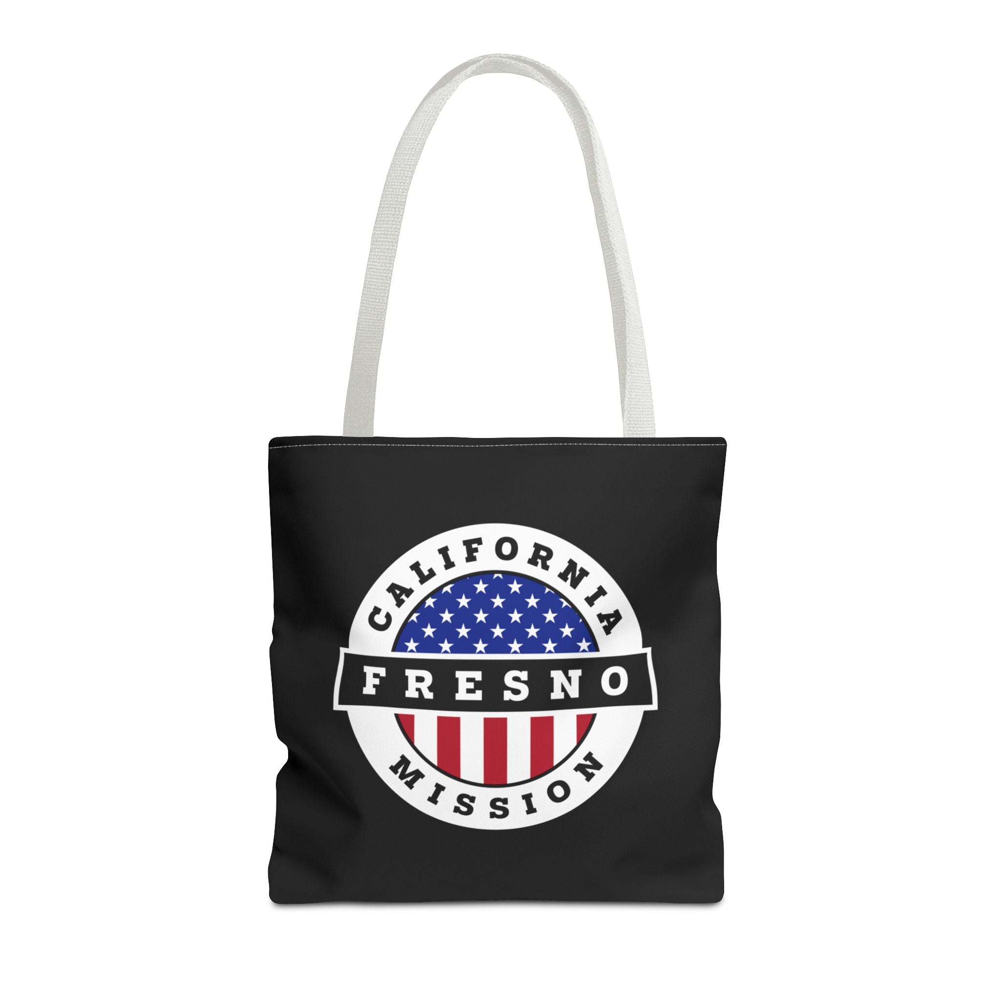 California Fresno Mission USA Flag Logo Tote Bag Black - Latter-Day Saint LDS Missionary Gift - Book of Mormon