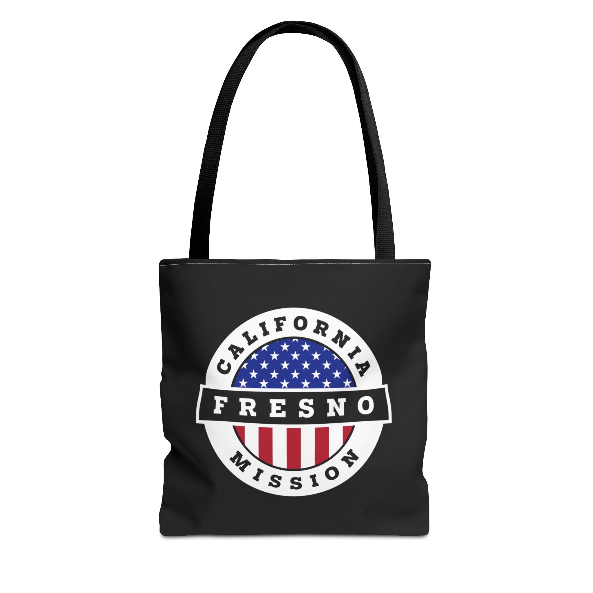 California Fresno Mission USA Flag Logo Tote Bag Black - Latter-Day Saint LDS Missionary Gift - Book of Mormon