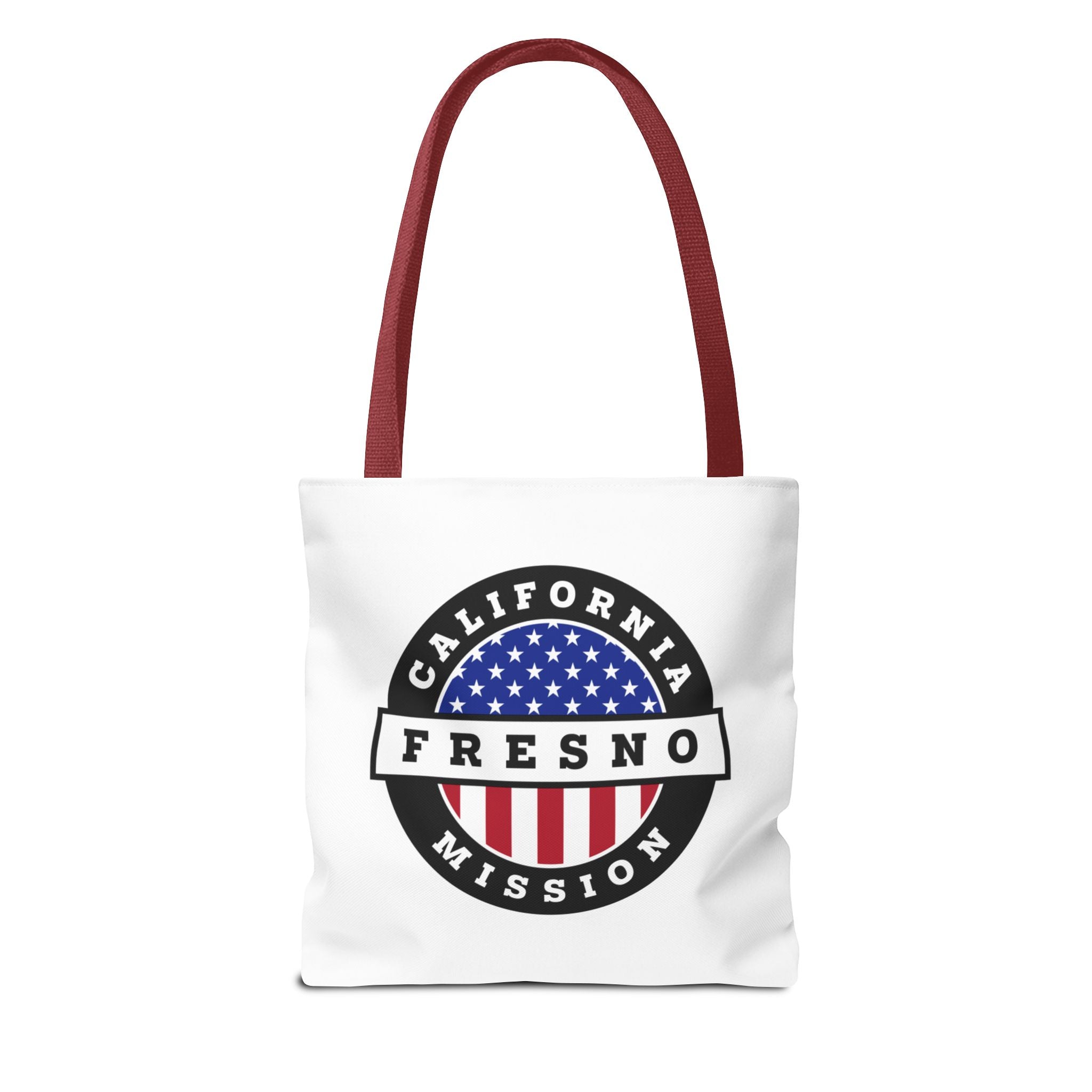 California Fresno Mission USA Flag Logo Tote Bag White - Latter-Day Saint LDS Missionary Gift - Book of Mormon