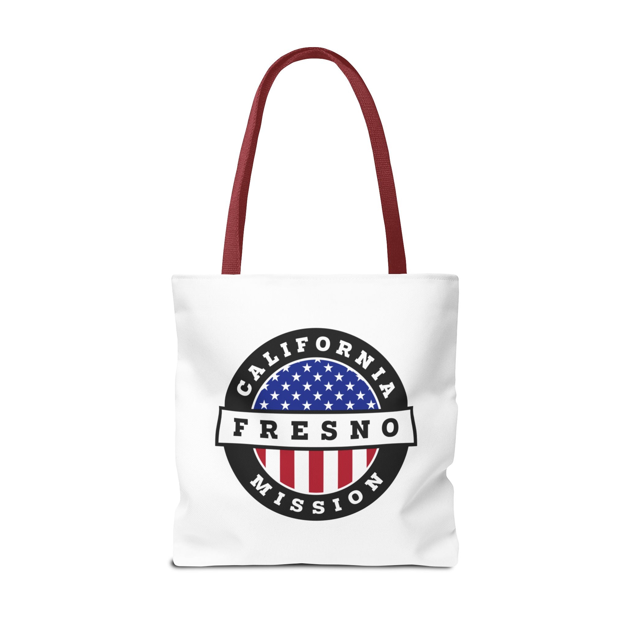 California Fresno Mission USA Flag Logo Tote Bag White - Latter-Day Saint LDS Missionary Gift - Book of Mormon