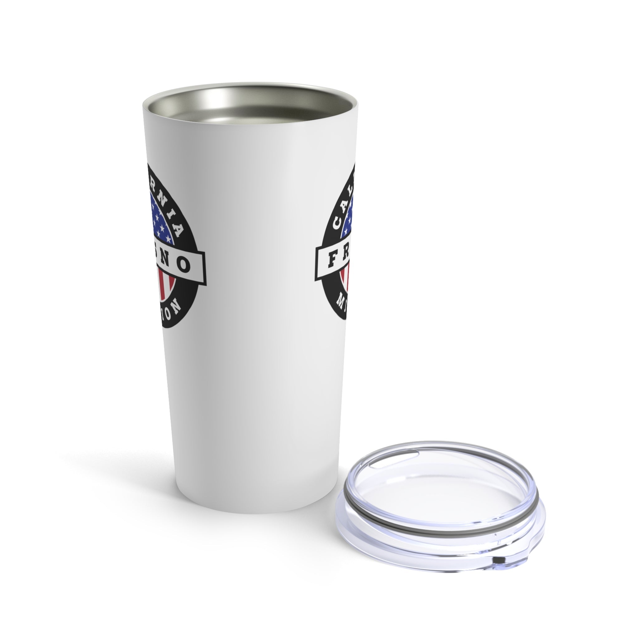 California Fresno Mission USA Flag Logo Tumbler 20oz White - Latter-Day Saint LDS Missionary Gift - Book of Mormon