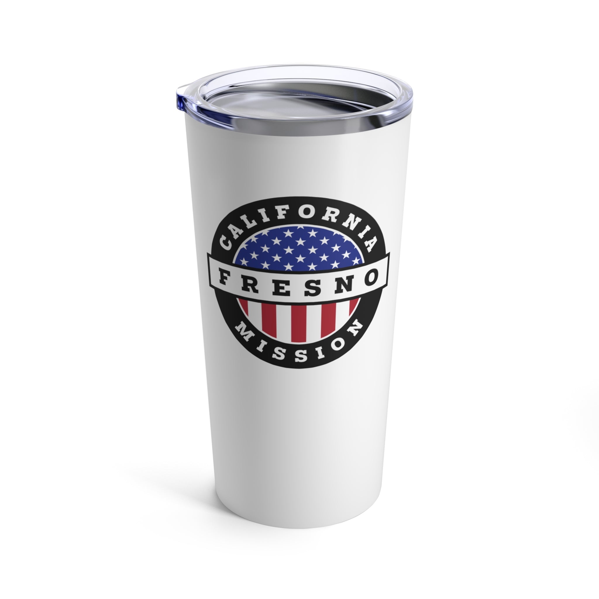 California Fresno Mission USA Flag Logo Tumbler 20oz White - Latter-Day Saint LDS Missionary Gift - Book of Mormon