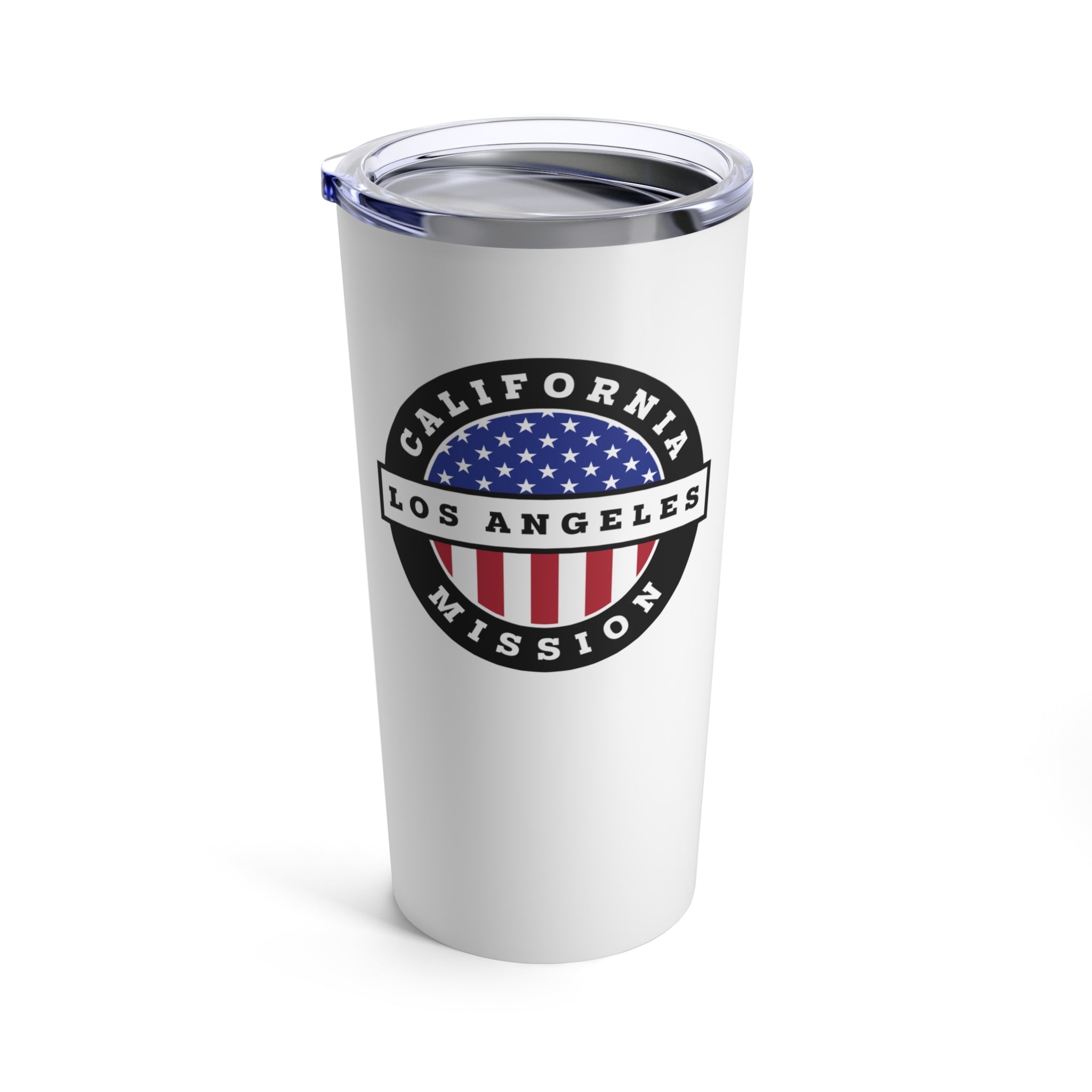 California Los Angeles Mission USA Flag Logo Tumbler 20oz White - Latter-Day Saint LDS Missionary Gift - Book of Mormon