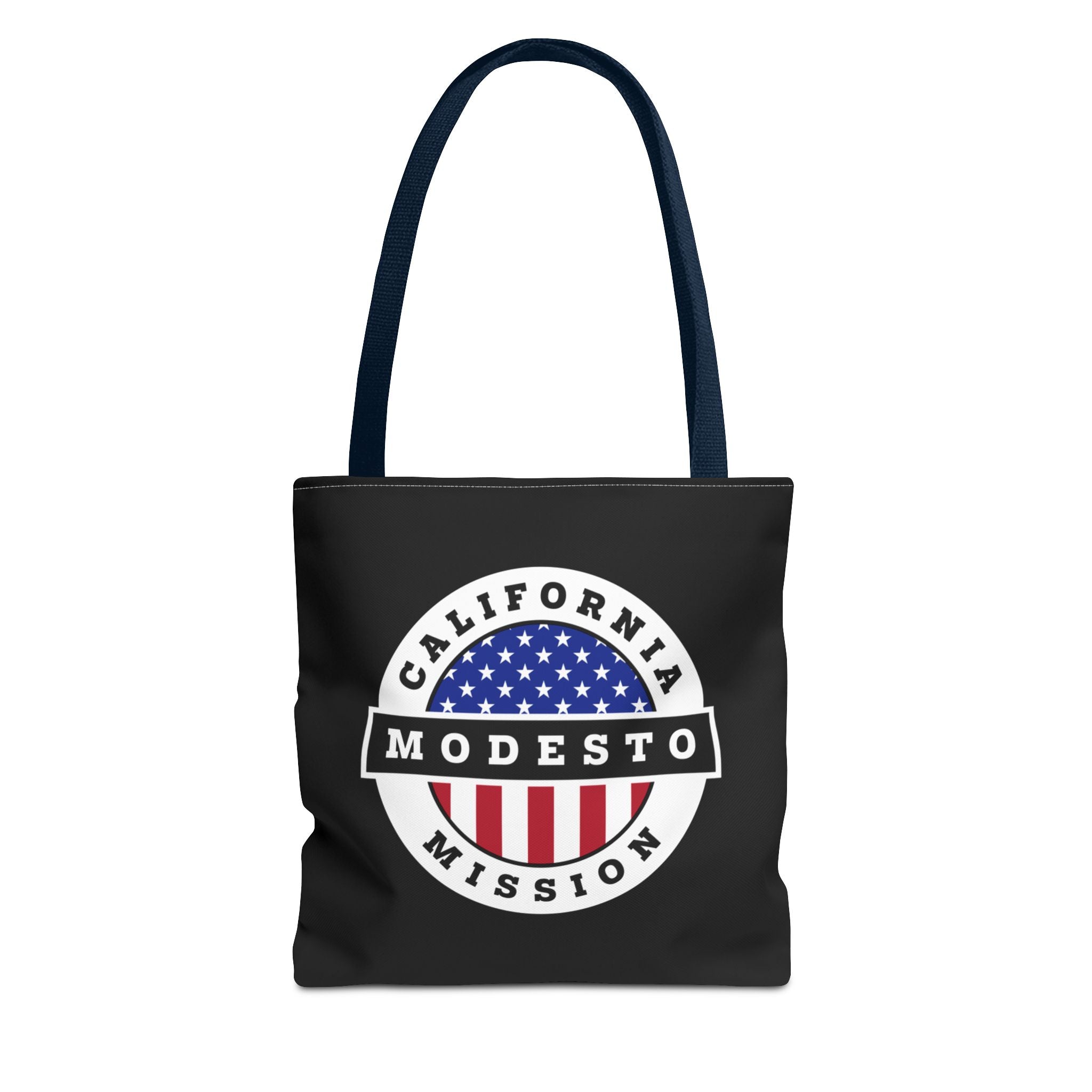 California Modesto Mission USA Flag Logo Tote Bag Black - Latter-Day Saint LDS Missionary Gift - Book of Mormon