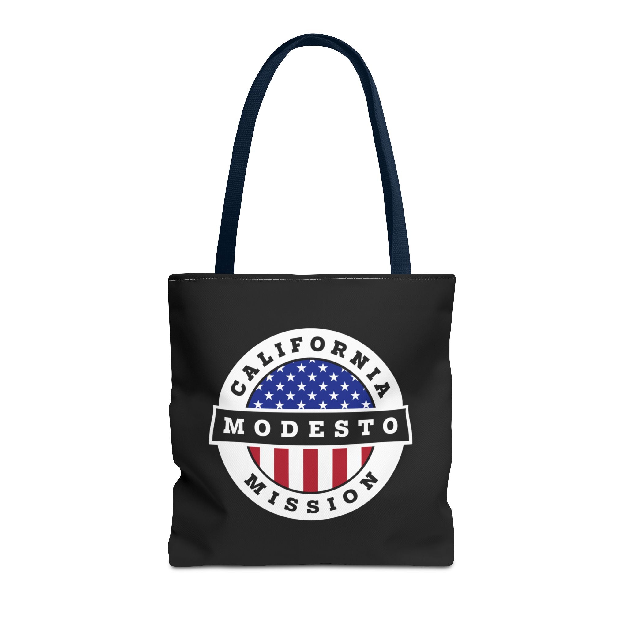 California Modesto Mission USA Flag Logo Tote Bag Black - Latter-Day Saint LDS Missionary Gift - Book of Mormon