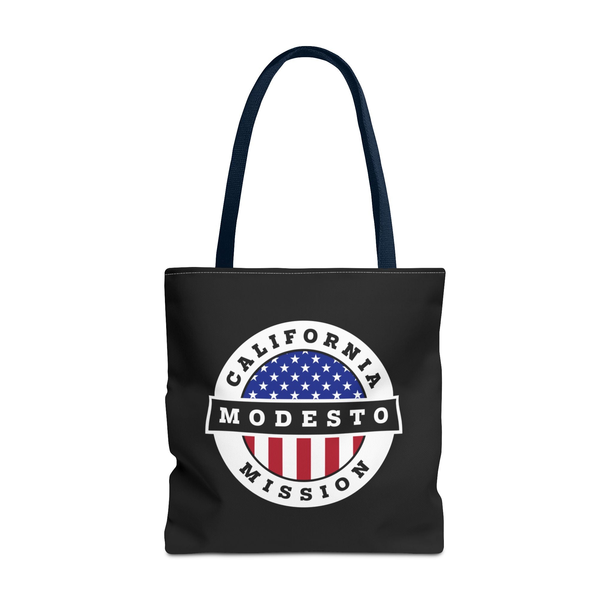 California Modesto Mission USA Flag Logo Tote Bag Black - Latter-Day Saint LDS Missionary Gift - Book of Mormon