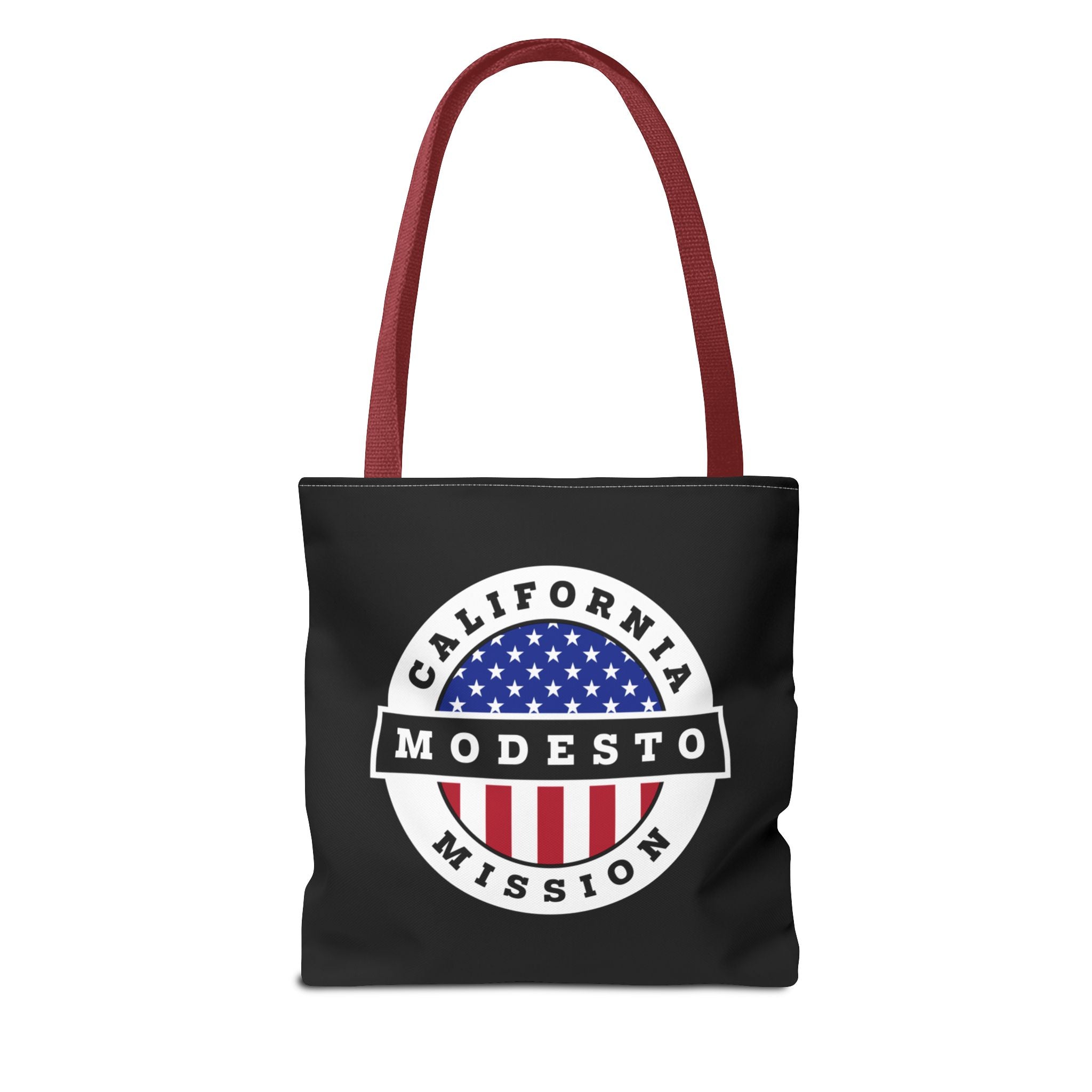 California Modesto Mission USA Flag Logo Tote Bag Black - Latter-Day Saint LDS Missionary Gift - Book of Mormon