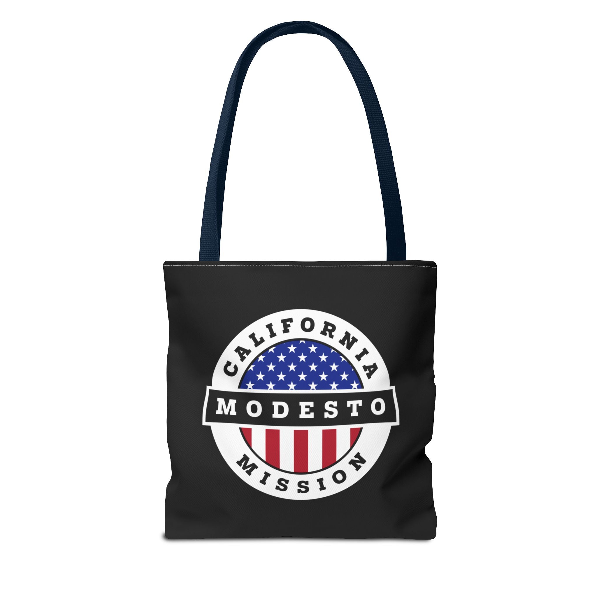 California Modesto Mission USA Flag Logo Tote Bag Black - Latter-Day Saint LDS Missionary Gift - Book of Mormon