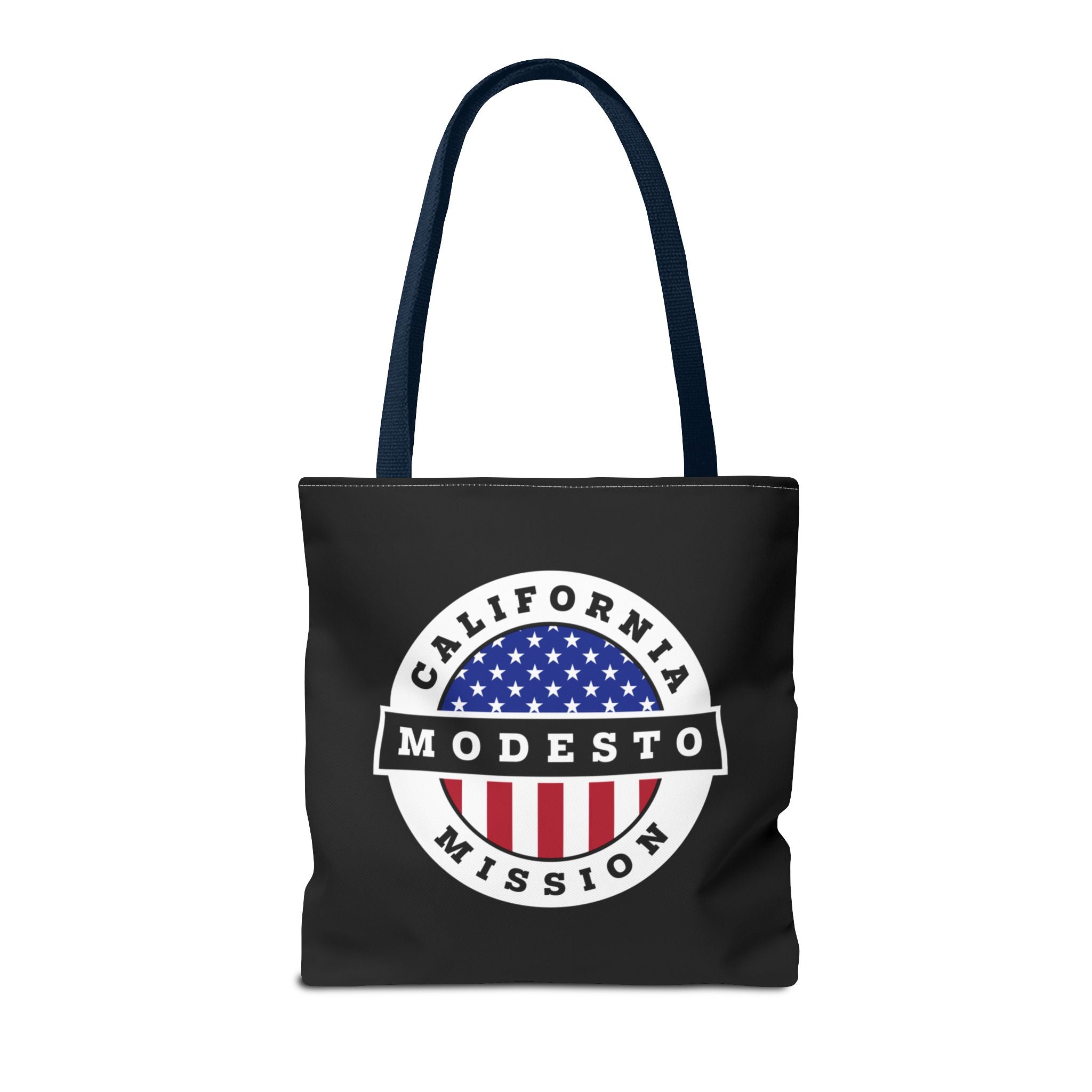 California Modesto Mission USA Flag Logo Tote Bag Black - Latter-Day Saint LDS Missionary Gift - Book of Mormon
