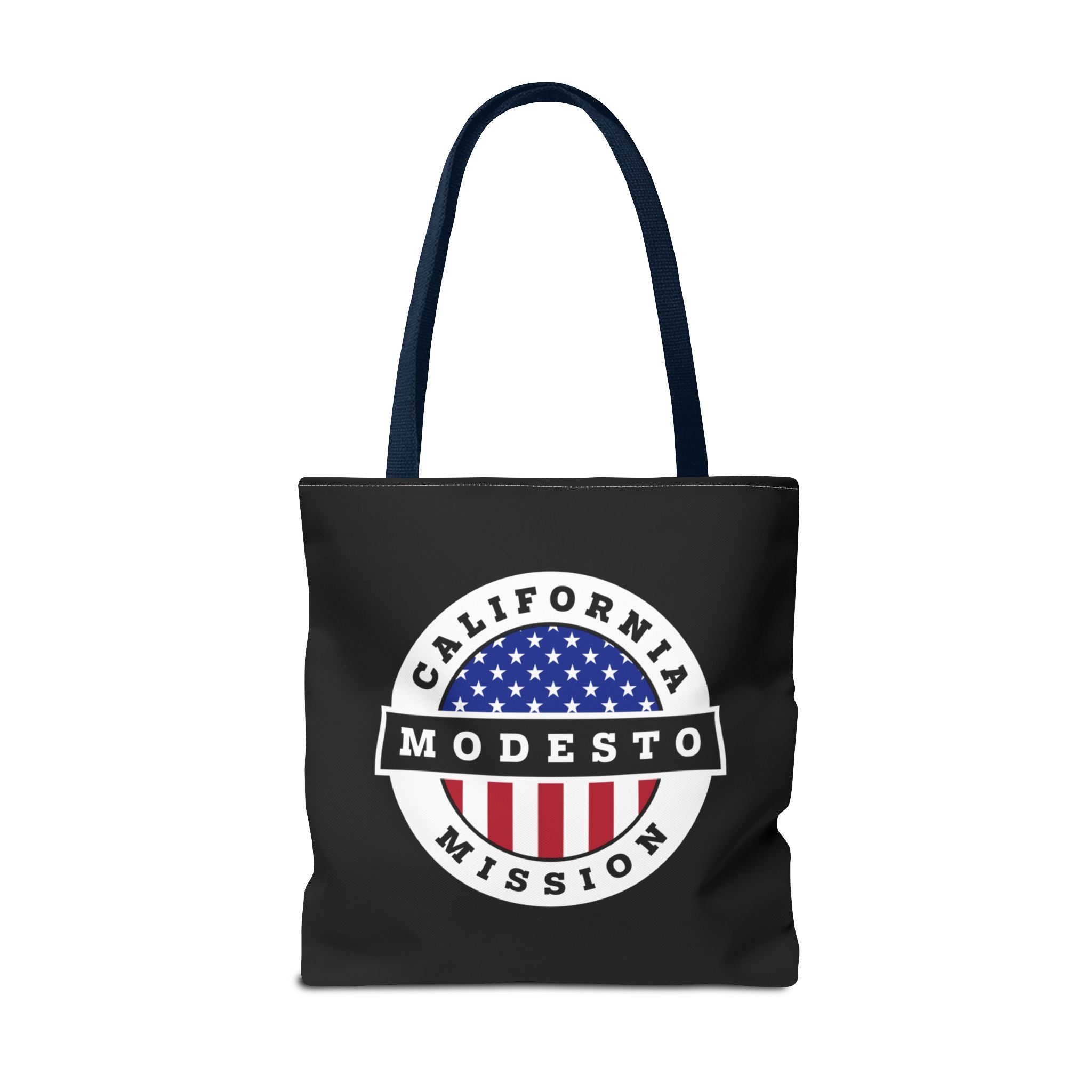 California Modesto Mission USA Flag Logo Tote Bag Black - Latter-Day Saint LDS Missionary Gift - Book of Mormon