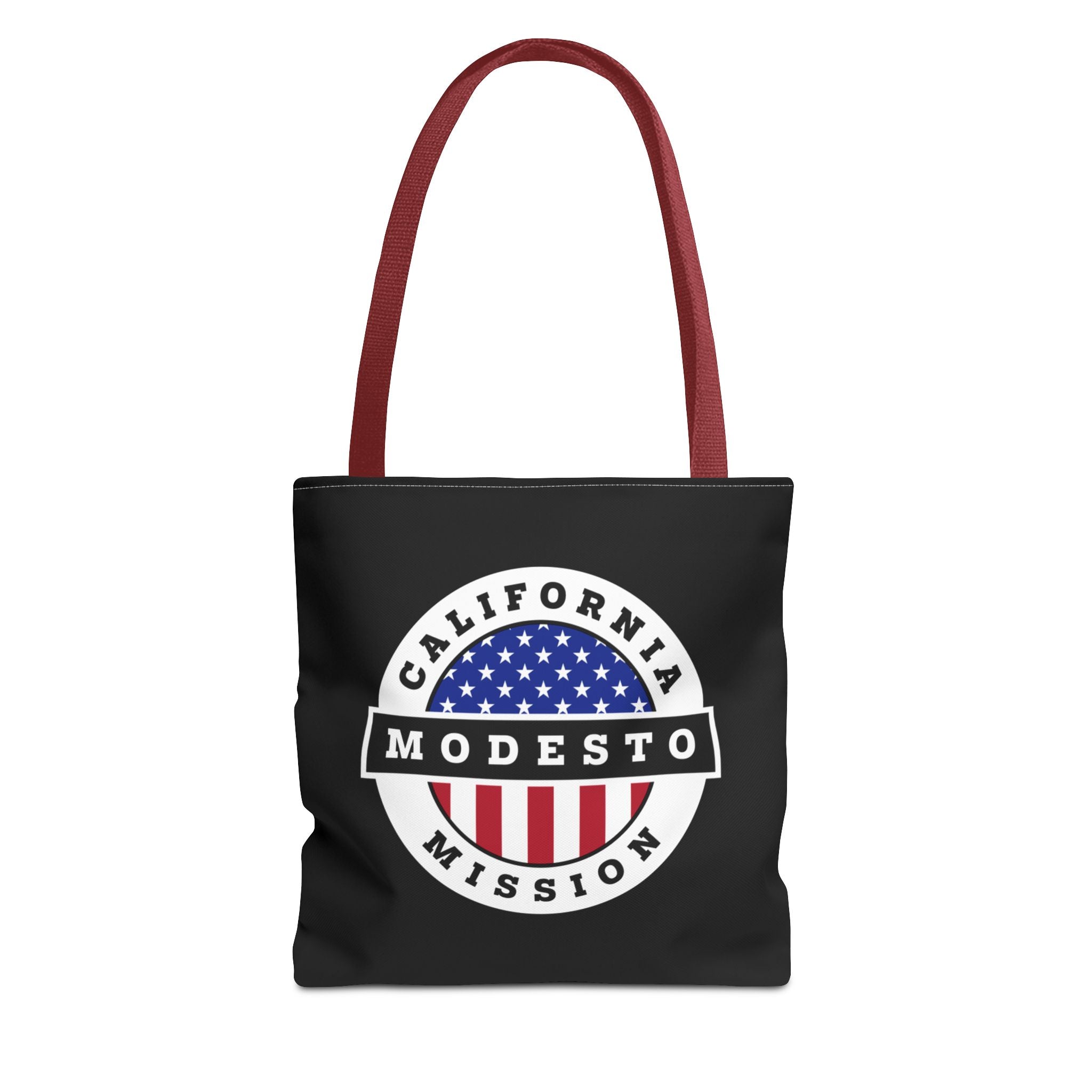California Modesto Mission USA Flag Logo Tote Bag Black - Latter-Day Saint LDS Missionary Gift - Book of Mormon