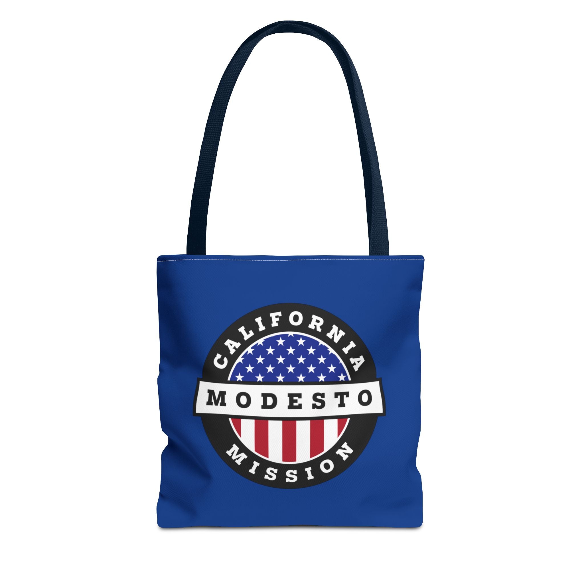 California Modesto Mission USA Flag Logo Tote Bag Blue - Latter-Day Saint LDS Missionary Gift - Book of Mormon