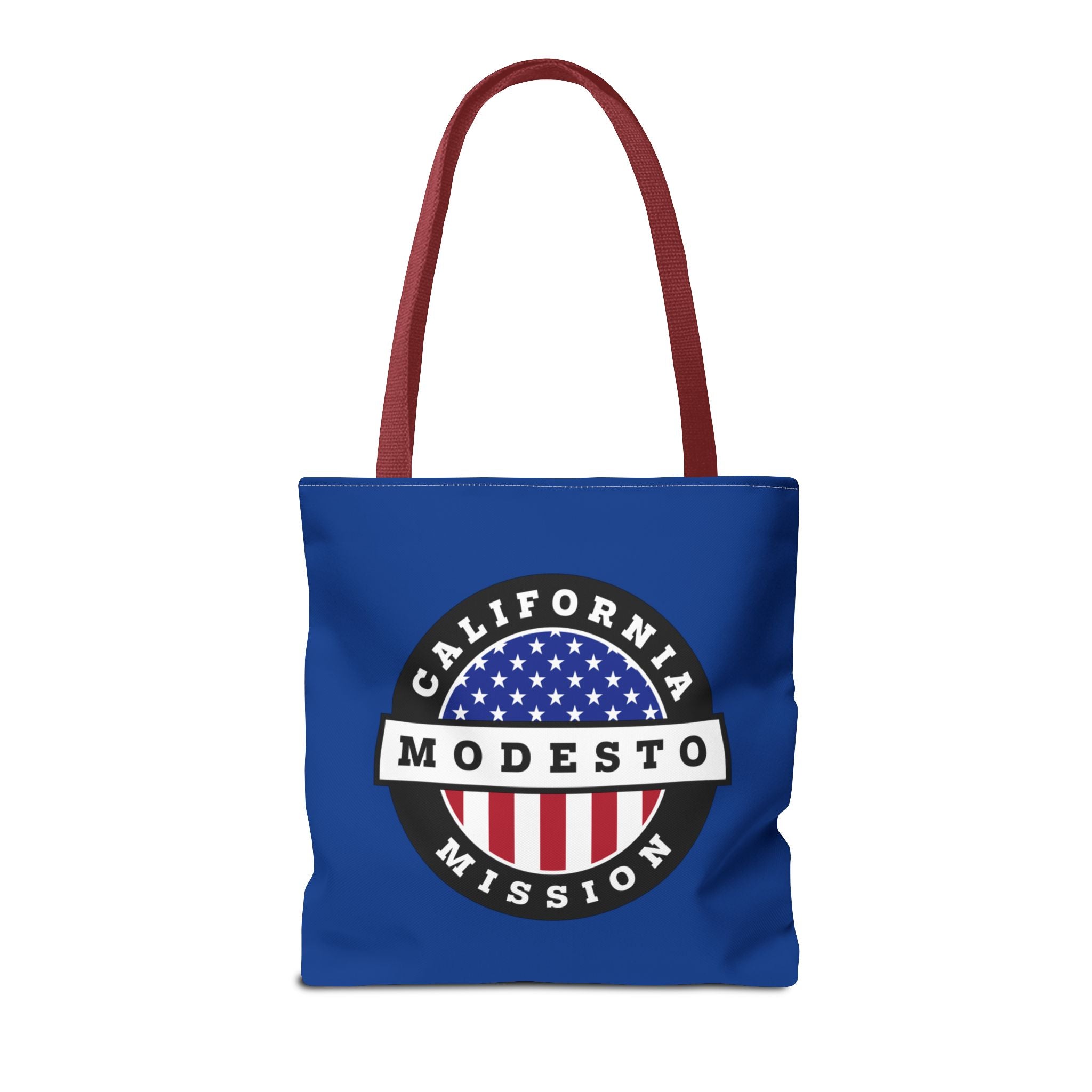 California Modesto Mission USA Flag Logo Tote Bag Blue - Latter-Day Saint LDS Missionary Gift - Book of Mormon