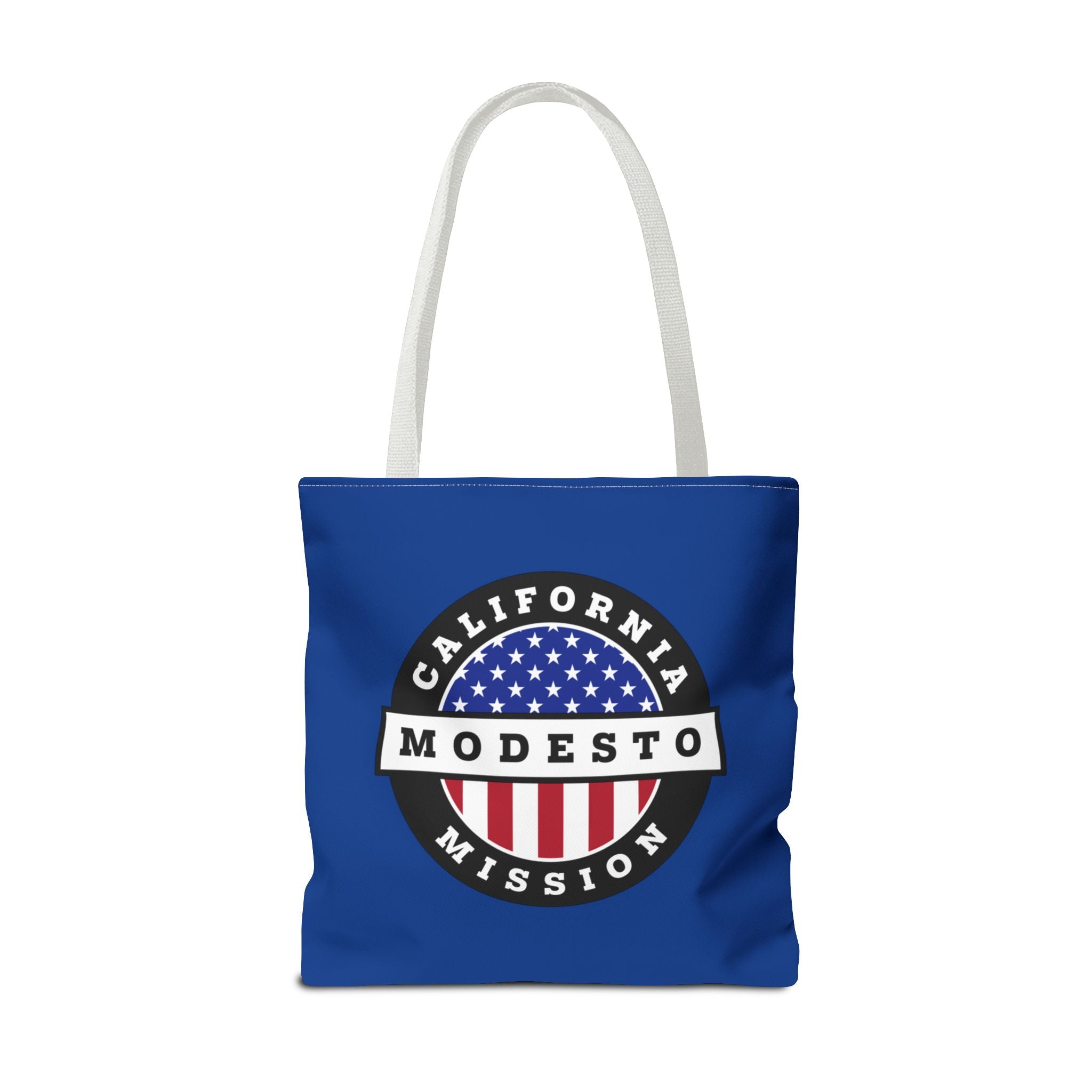 California Modesto Mission USA Flag Logo Tote Bag Blue - Latter-Day Saint LDS Missionary Gift - Book of Mormon