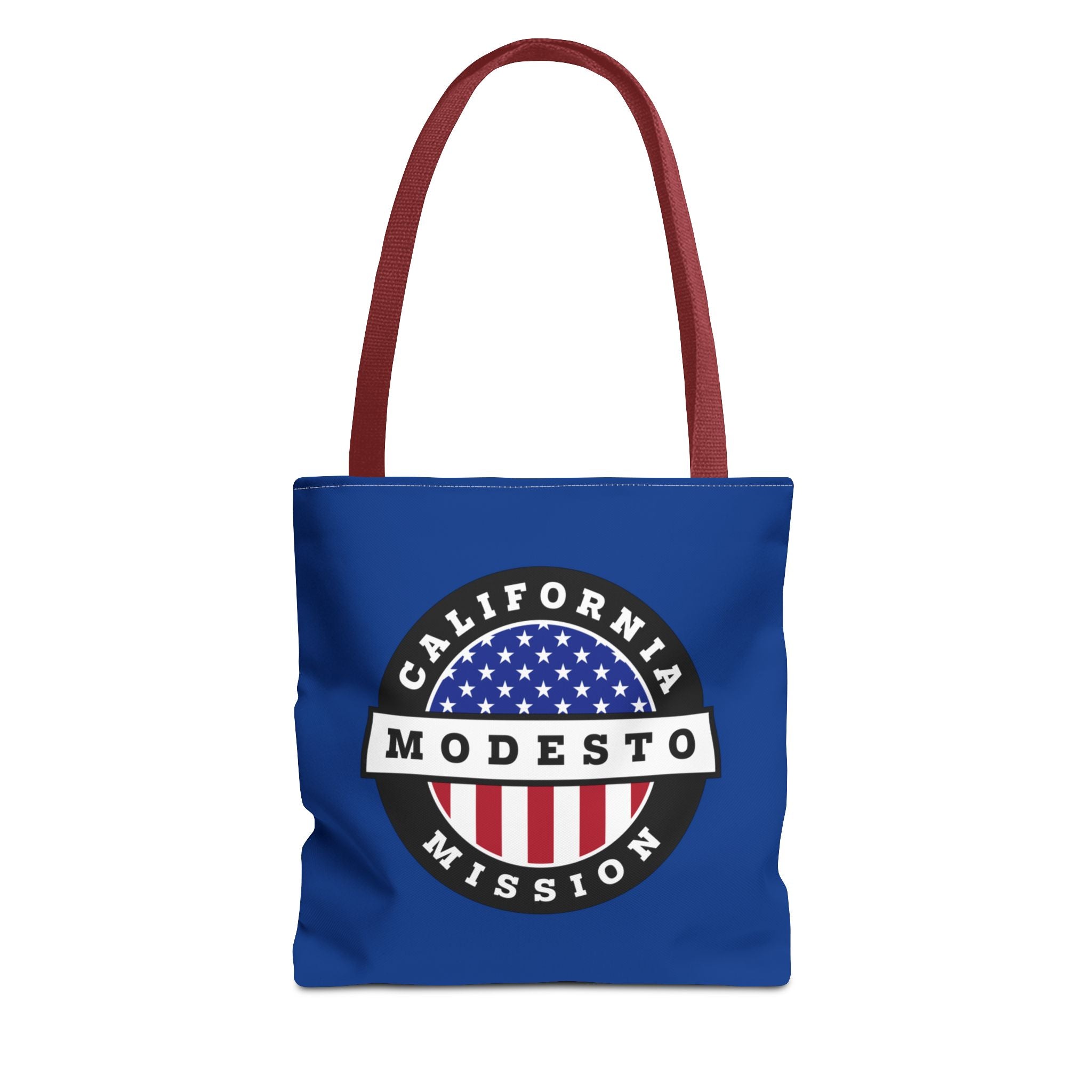 California Modesto Mission USA Flag Logo Tote Bag Blue - Latter-Day Saint LDS Missionary Gift - Book of Mormon