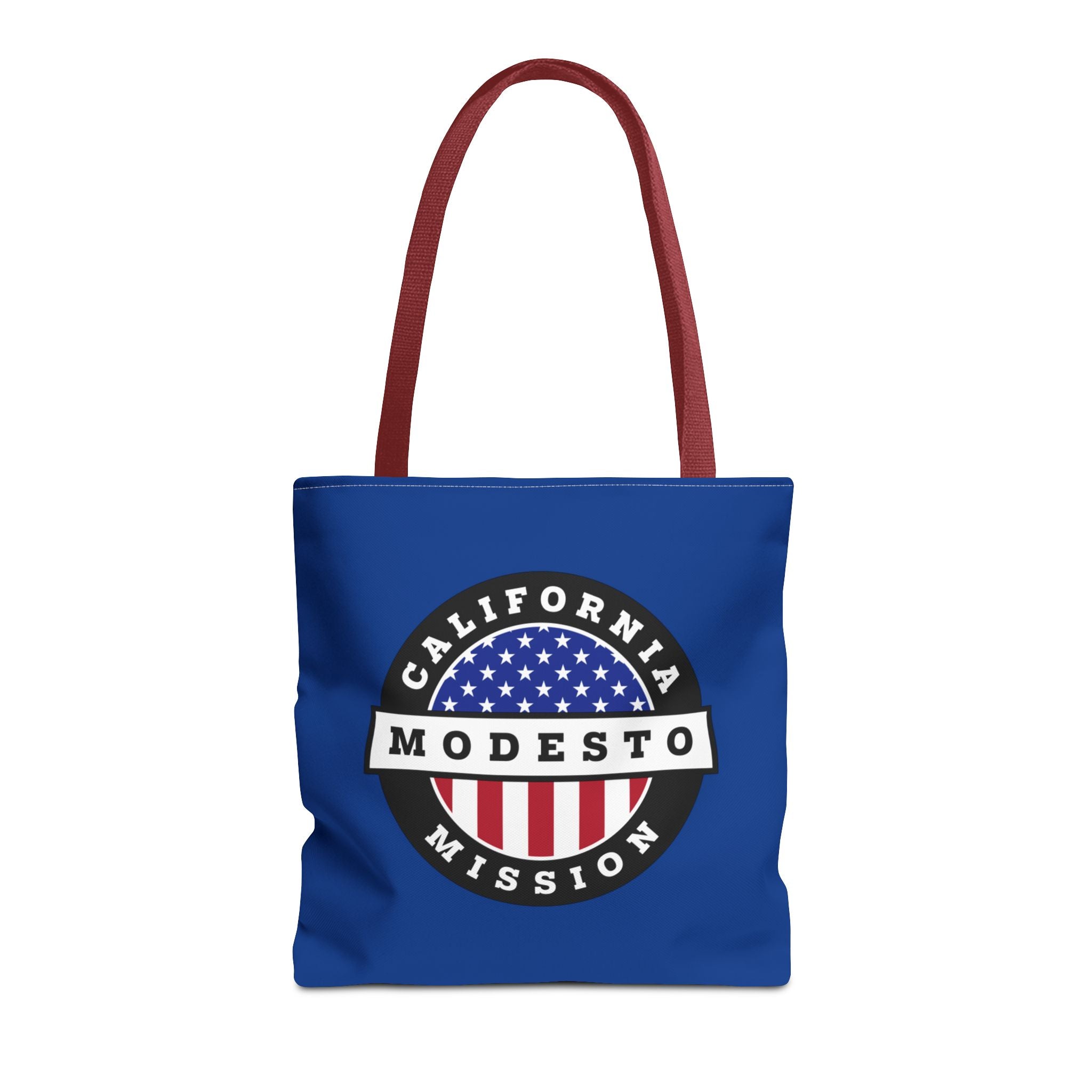 California Modesto Mission USA Flag Logo Tote Bag Blue - Latter-Day Saint LDS Missionary Gift - Book of Mormon