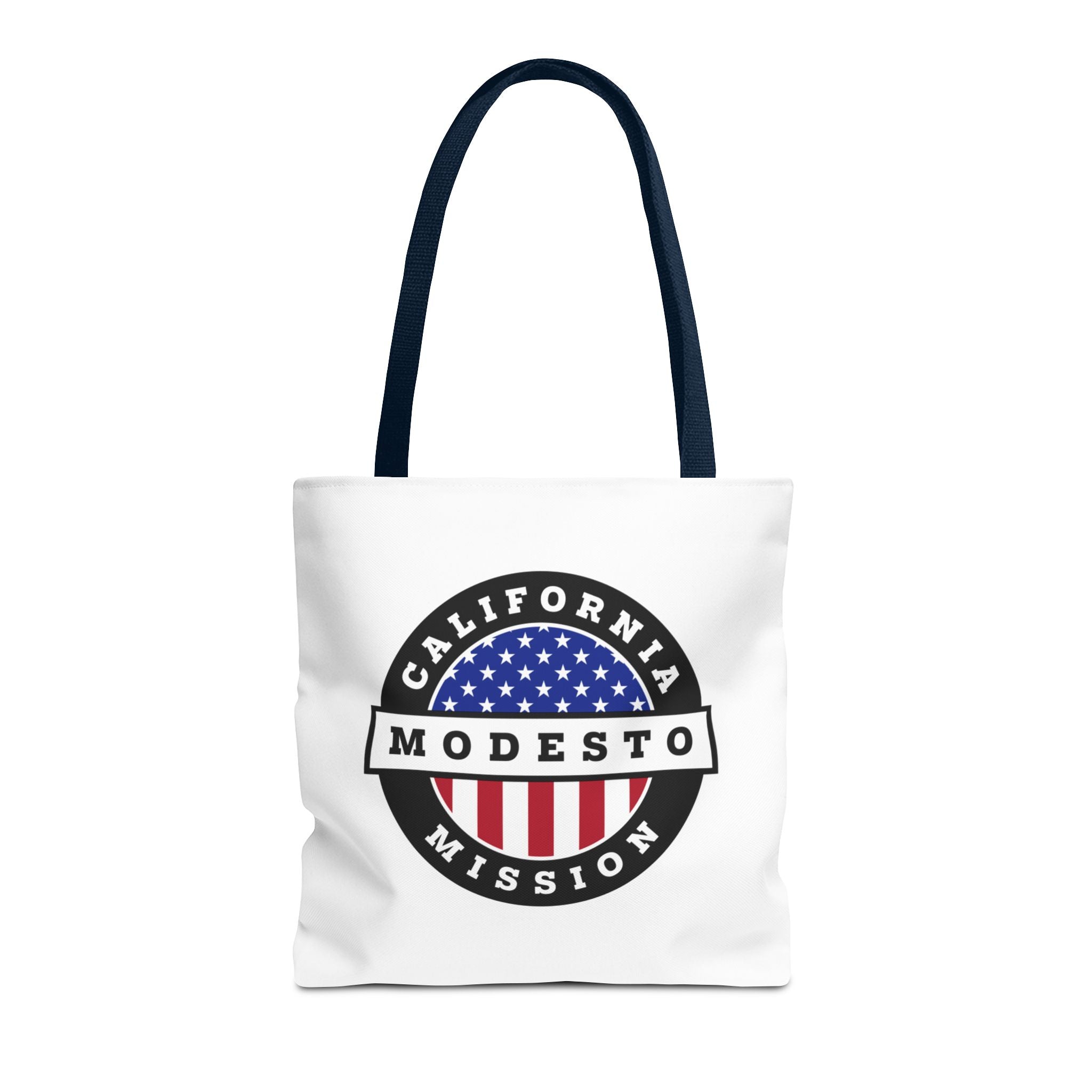 California Modesto Mission USA Flag Logo Tote Bag White - Mission Wishlist - LDS Missionary Gift Store
