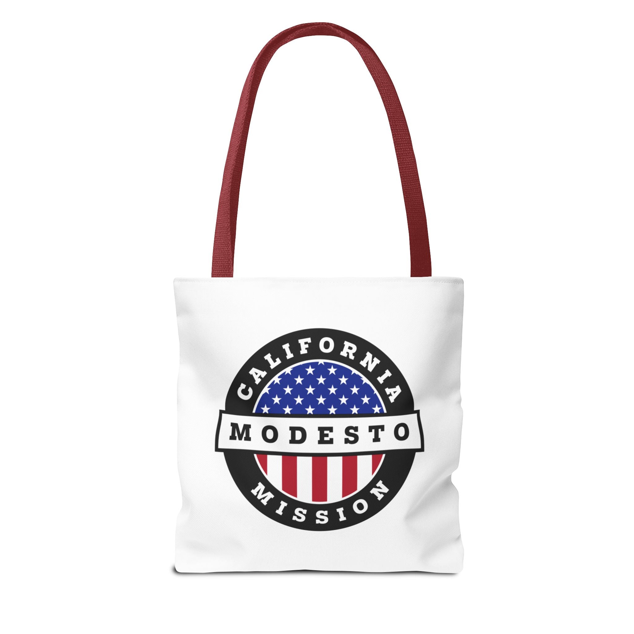 California Modesto Mission USA Flag Logo Tote Bag White - Mission Wishlist - LDS Missionary Gift Store