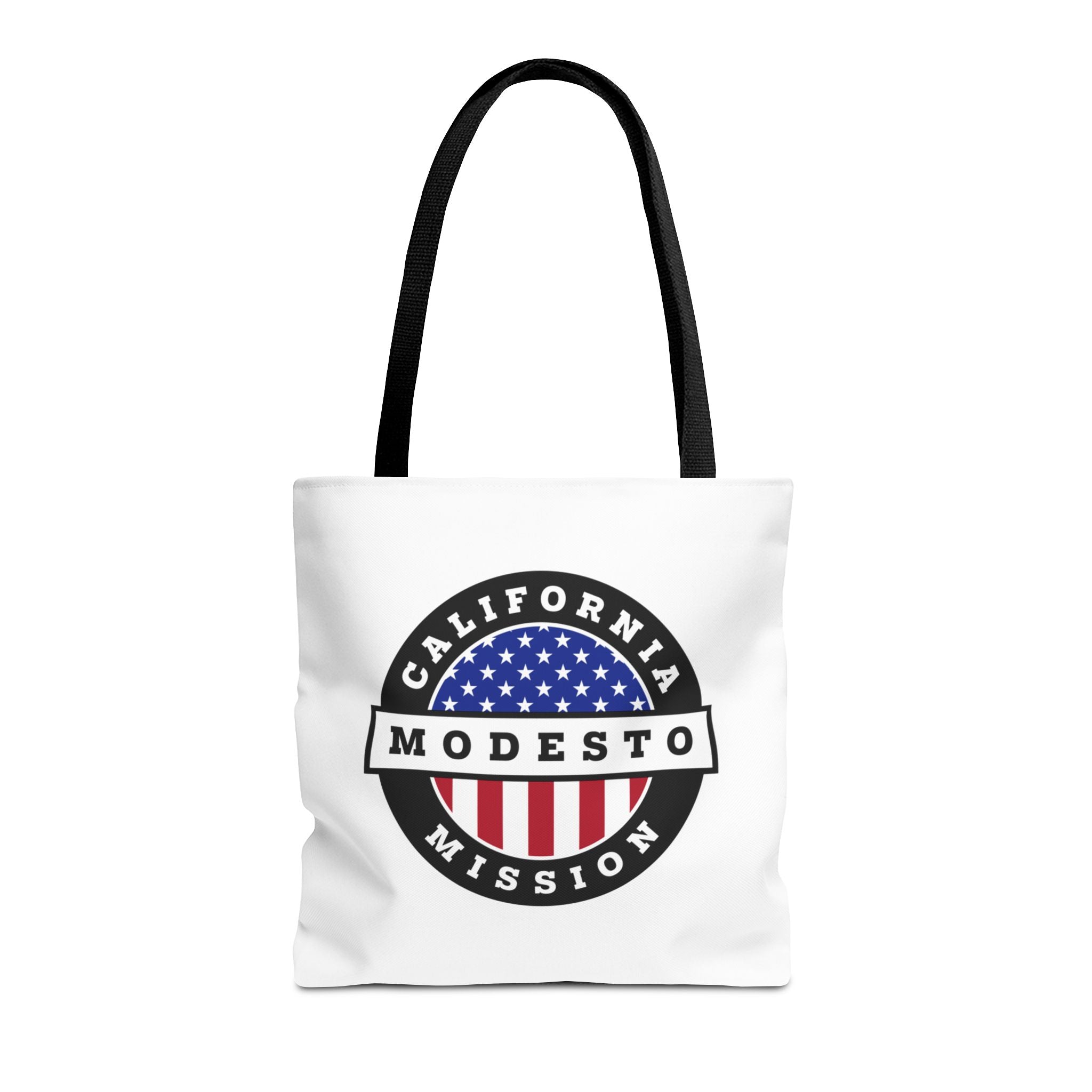 California Modesto Mission USA Flag Logo Tote Bag White - Mission Wishlist - LDS Missionary Gift Store