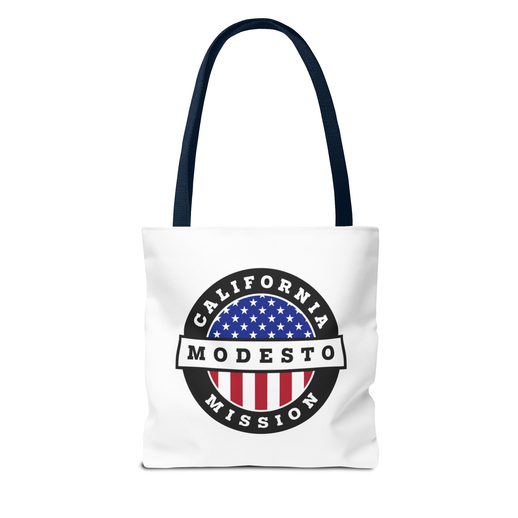 California Modesto Mission USA Flag Logo Tote Bag White - Mission Wishlist - LDS Missionary Gift Store
