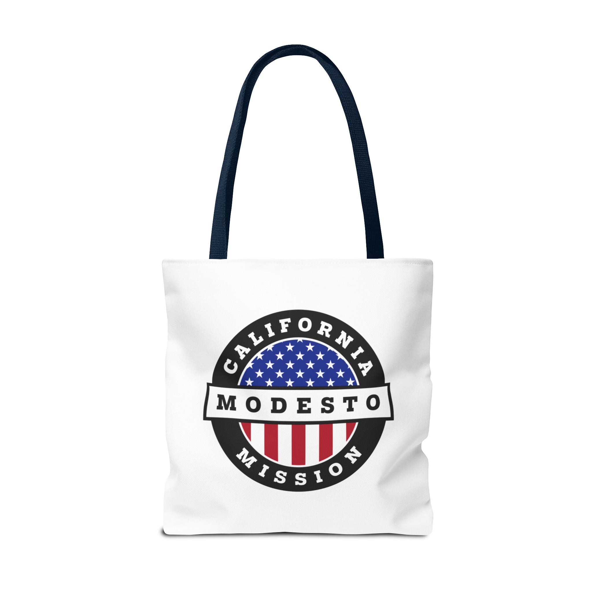 California Modesto Mission USA Flag Logo Tote Bag White - Mission Wishlist - LDS Missionary Gift Store