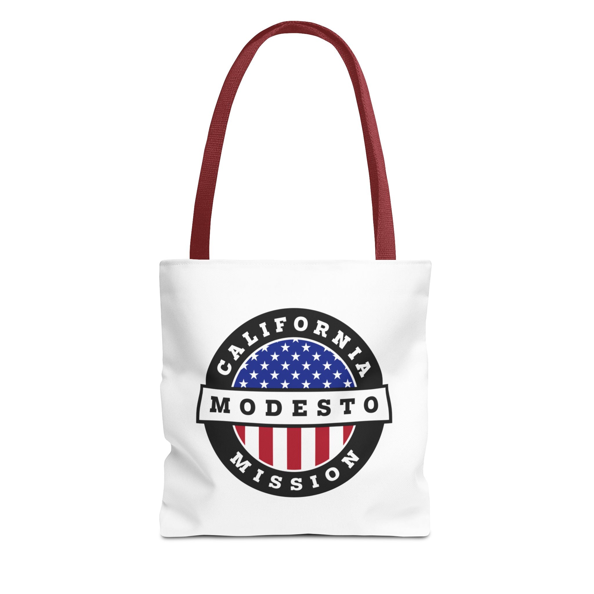 California Modesto Mission USA Flag Logo Tote Bag White - Mission Wishlist - LDS Missionary Gift Store