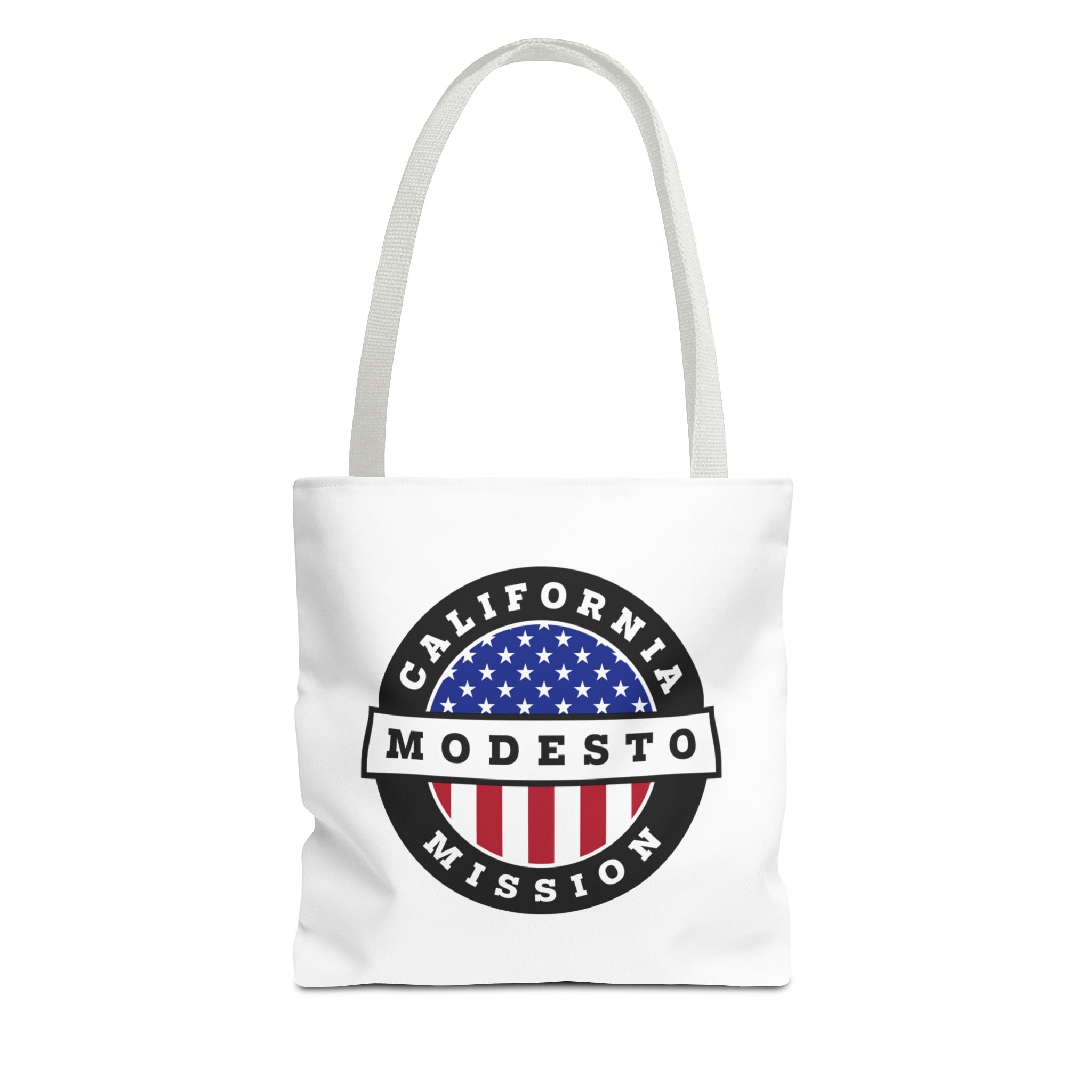 California Modesto Mission USA Flag Logo Tote Bag White - Mission Wishlist - LDS Missionary Gift Store