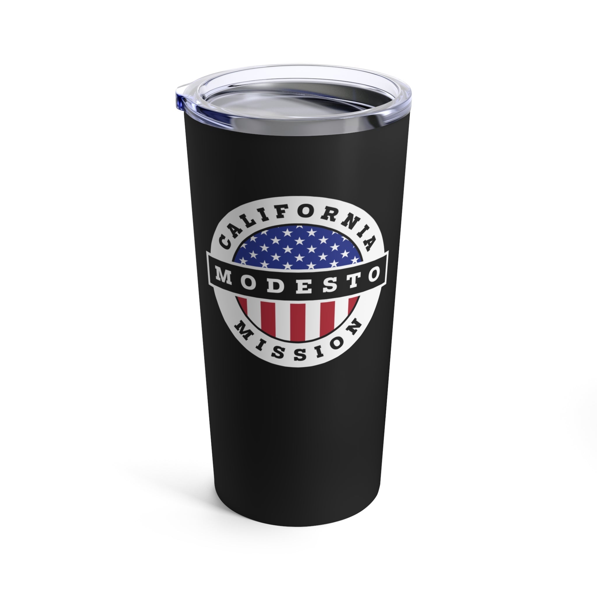 California Modesto Mission USA Flag Logo Tumbler 20oz Black - Latter-Day Saint LDS Missionary Gift - Book of Mormon