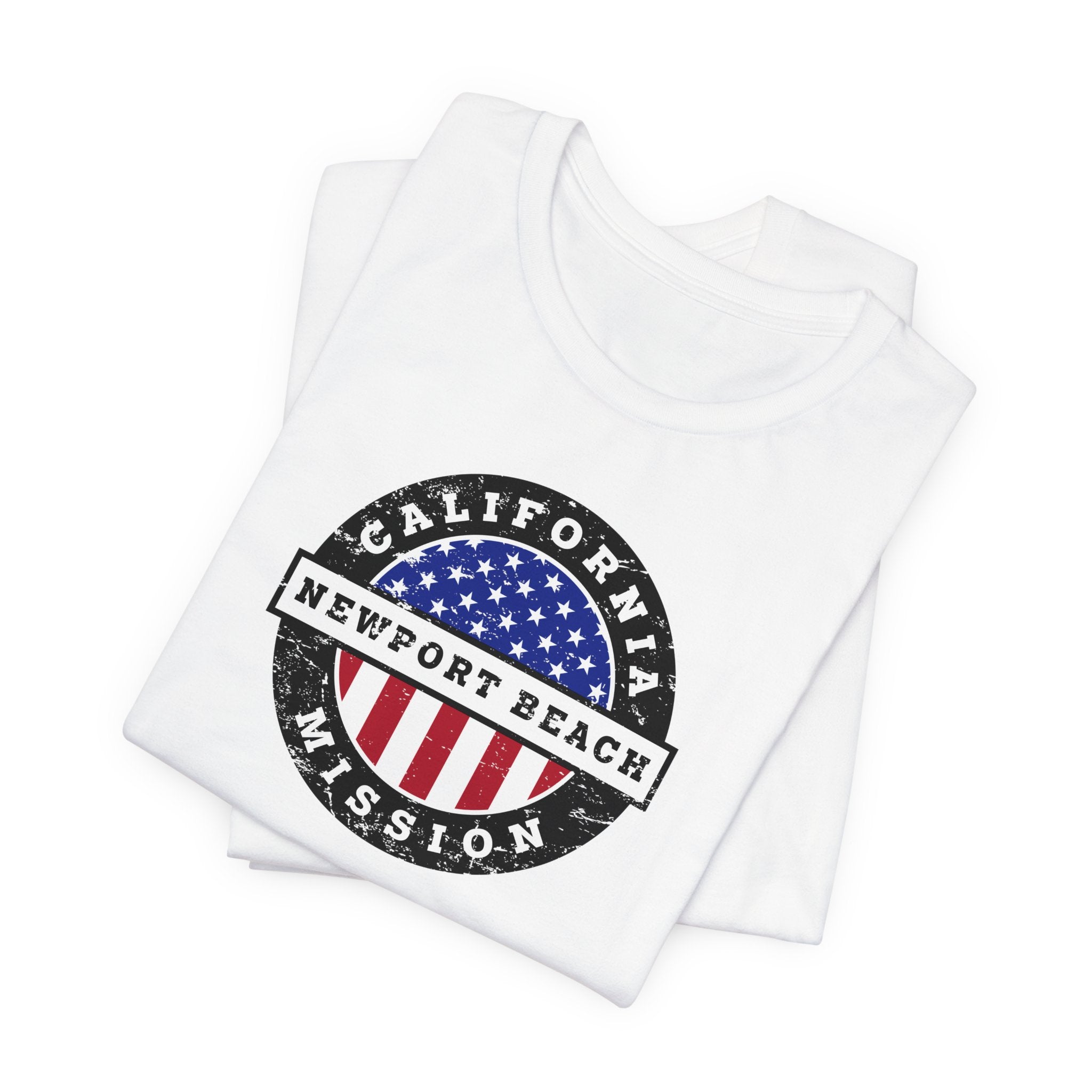 California Newport Beach Mission Vintage Circular USA Flag T-Shirt - Latter-Day Saint LDS Missionary Gift - Book of Mormon