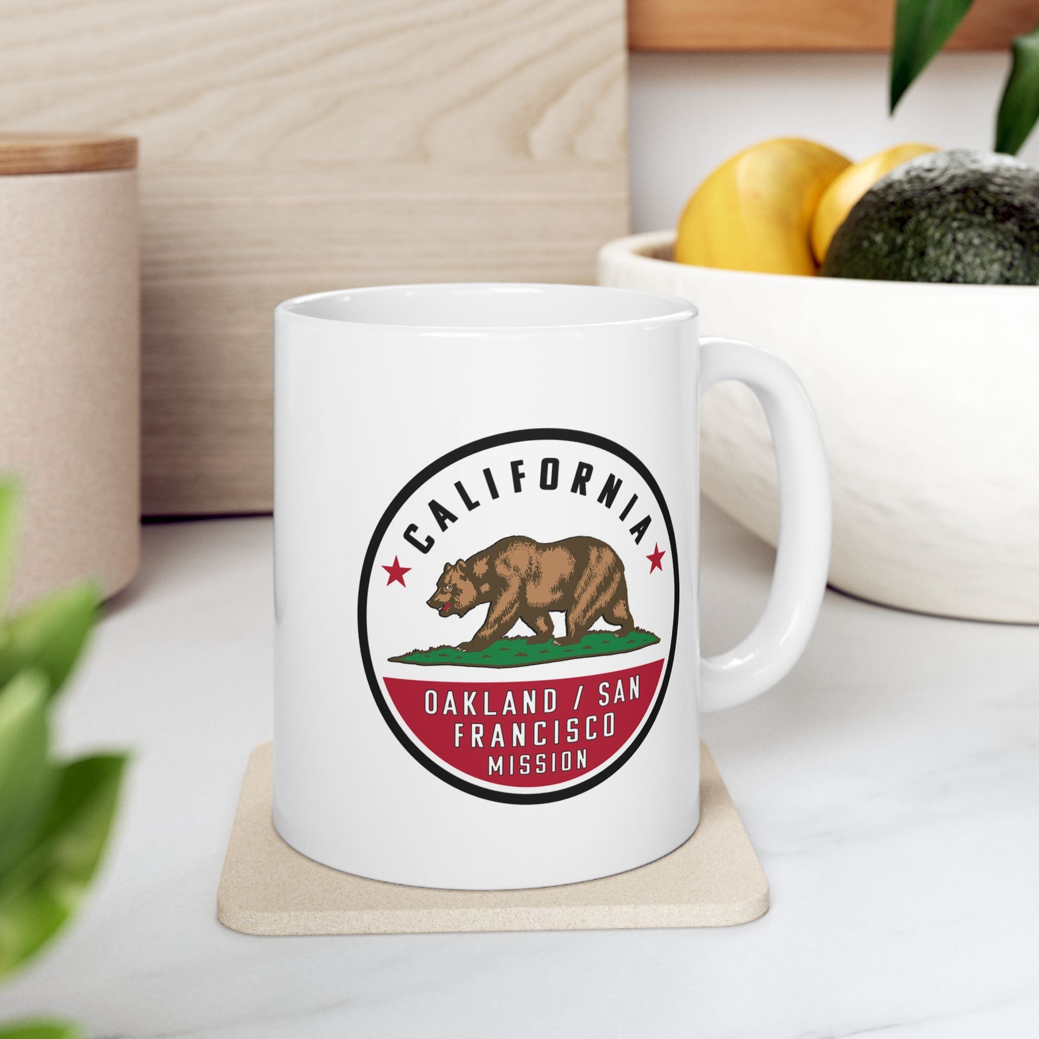 California Oakland/San Francisco Mission State Flag Logo Ceramic Mug White Name - Mission Wishlist - LDS Missionary Gift Store