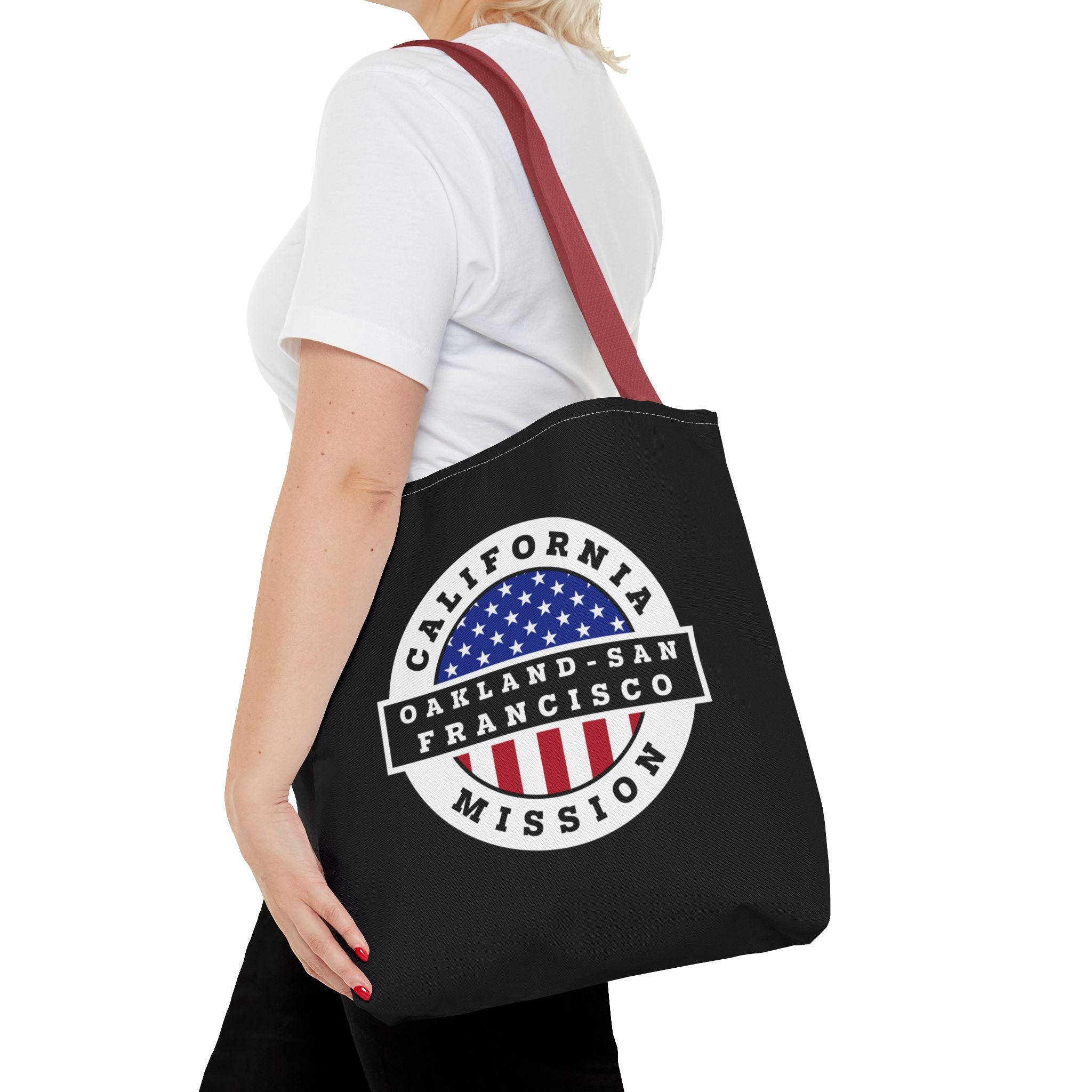 California Oakland/San Francisco Mission USA Flag Logo Tote Bag Black - Mission Wishlist - LDS Missionary Gift Store