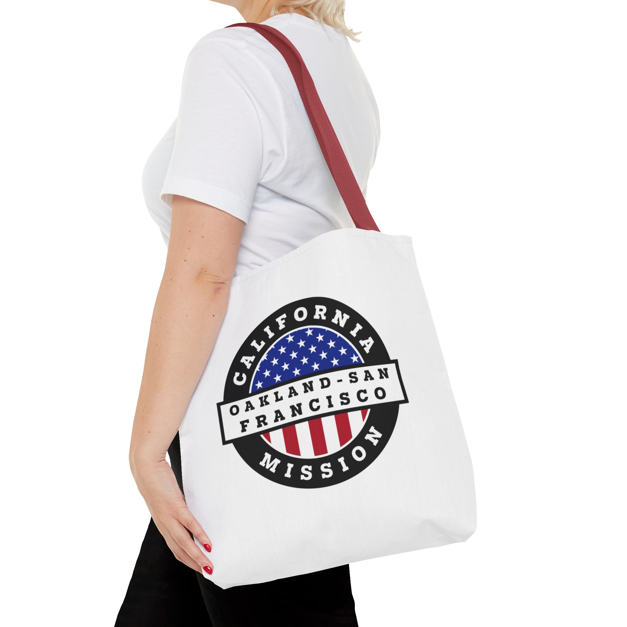 California Oakland/San Francisco Mission USA Flag Logo Tote Bag White - Mission Wishlist - LDS Missionary Gift Store