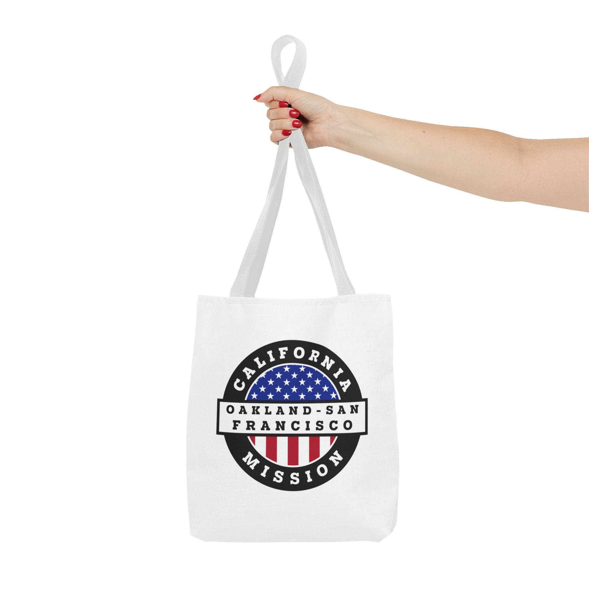 California Oakland/San Francisco Mission USA Flag Logo Tote Bag White - Mission Wishlist - LDS Missionary Gift Store