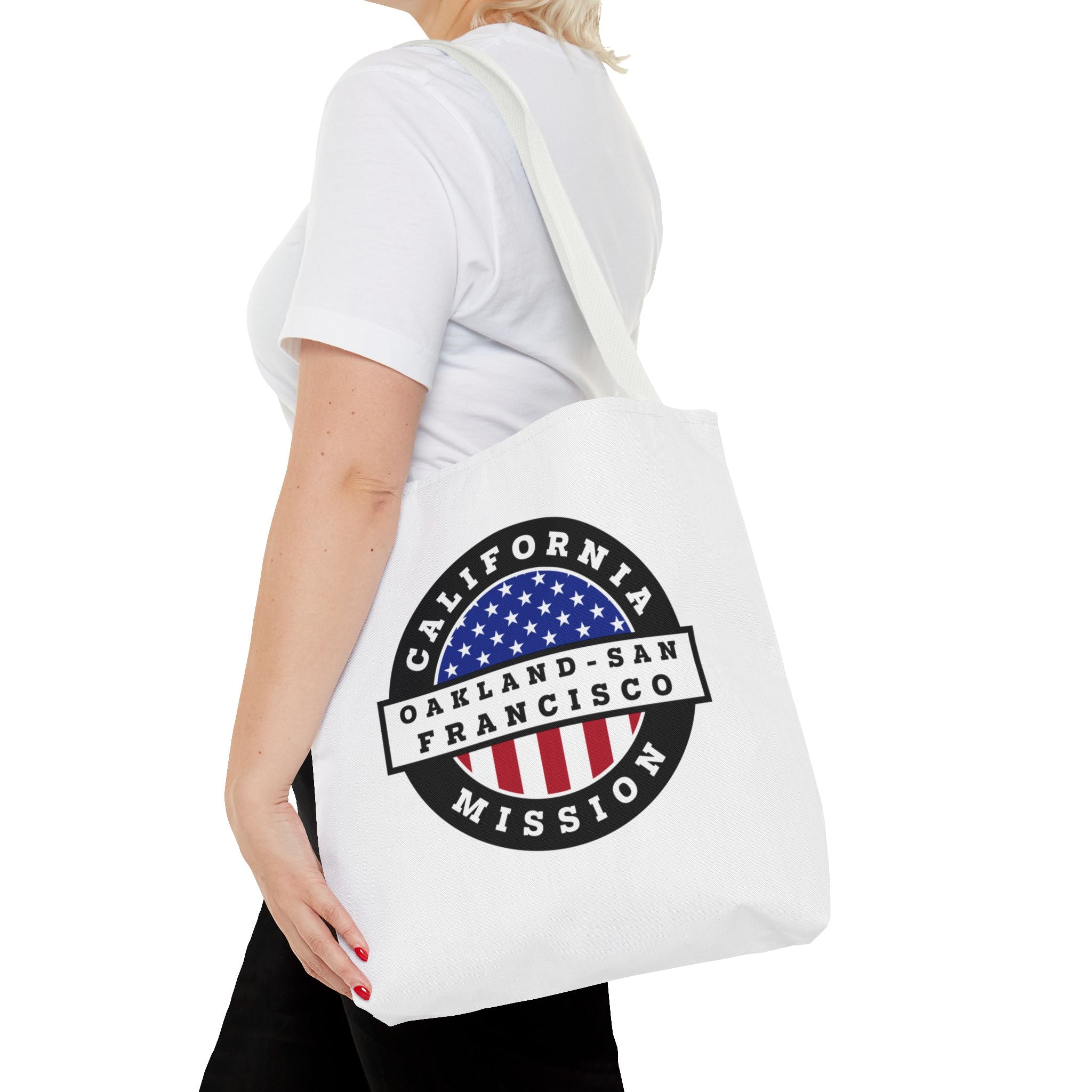 California Oakland/San Francisco Mission USA Flag Logo Tote Bag White - Mission Wishlist - LDS Missionary Gift Store