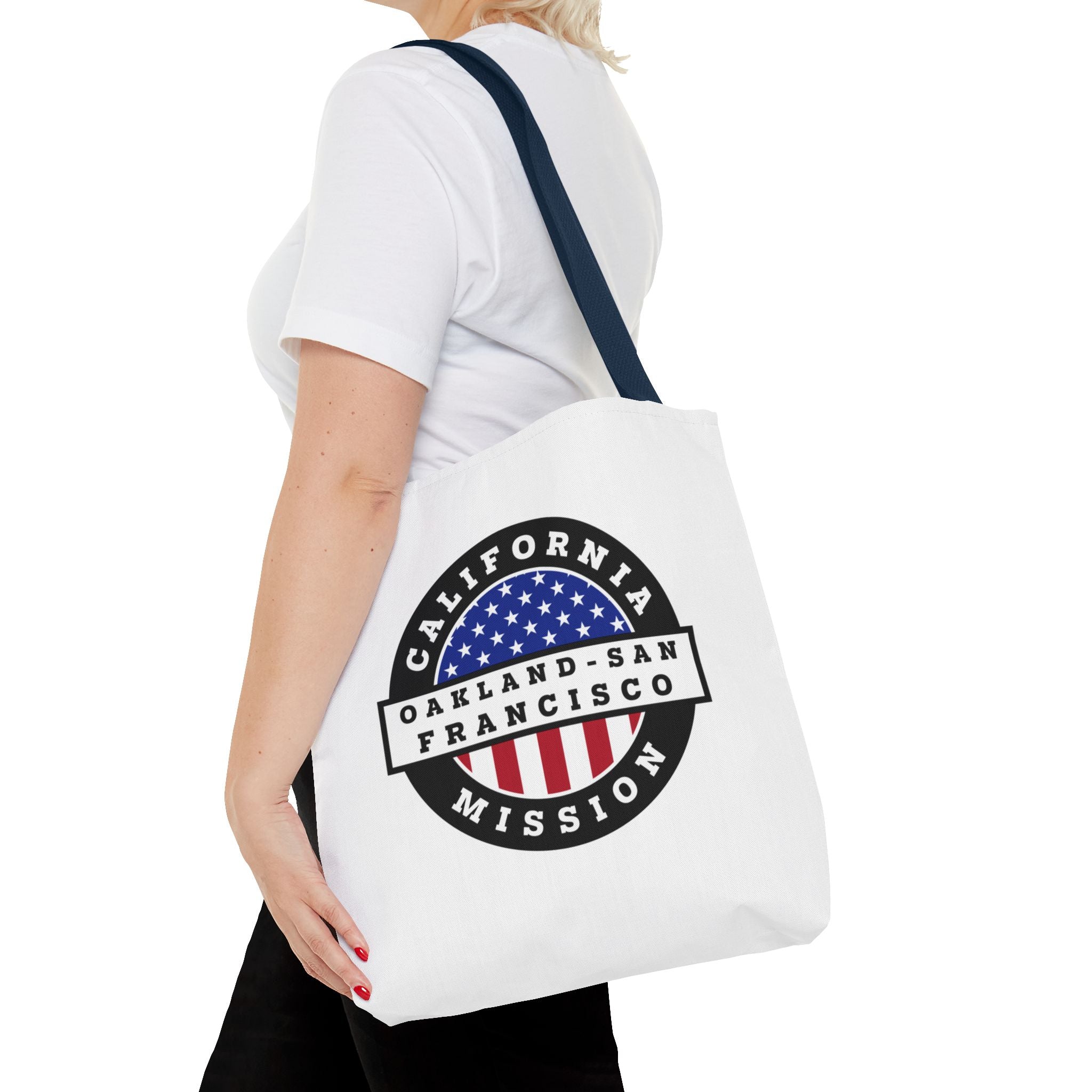California Oakland/San Francisco Mission USA Flag Logo Tote Bag White - Mission Wishlist - LDS Missionary Gift Store