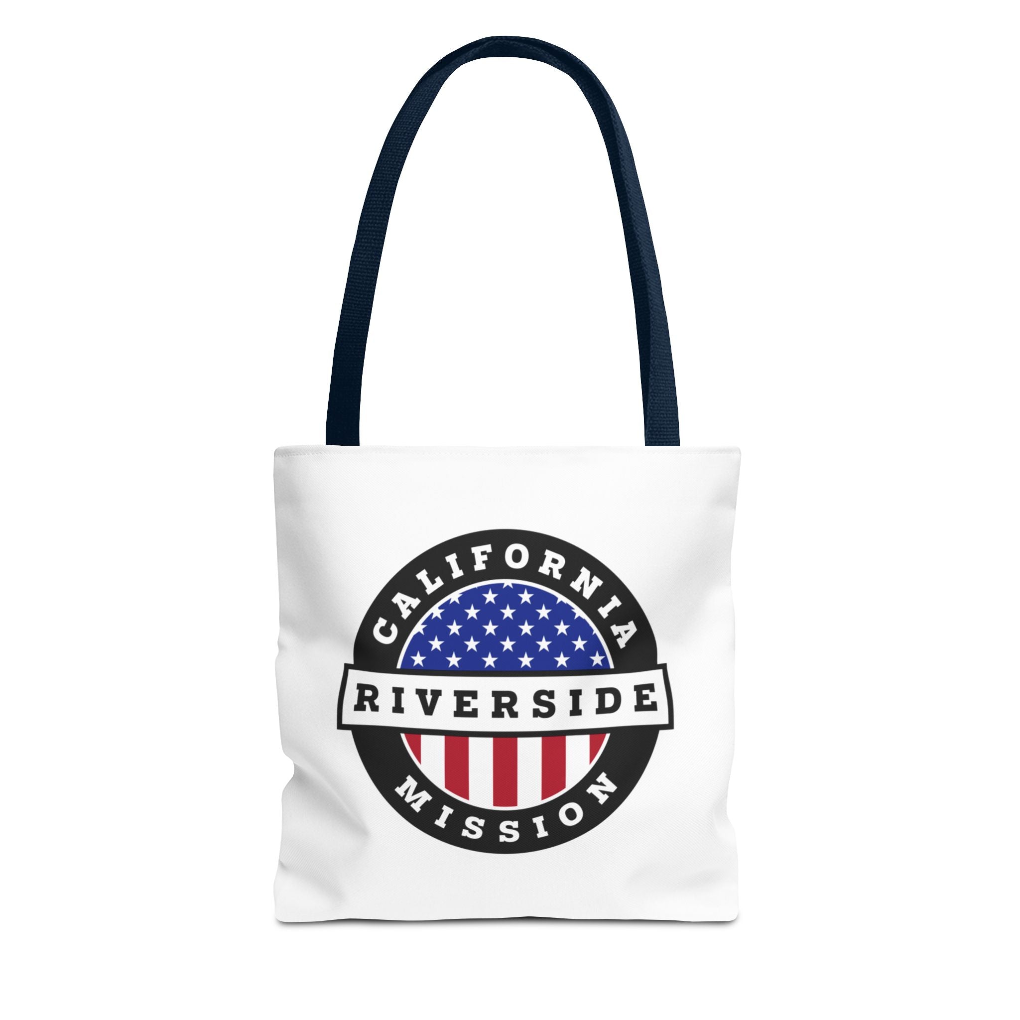 California Riverside Mission USA Flag Logo Tote Bag White - Mission Wishlist - LDS Missionary Gift Store