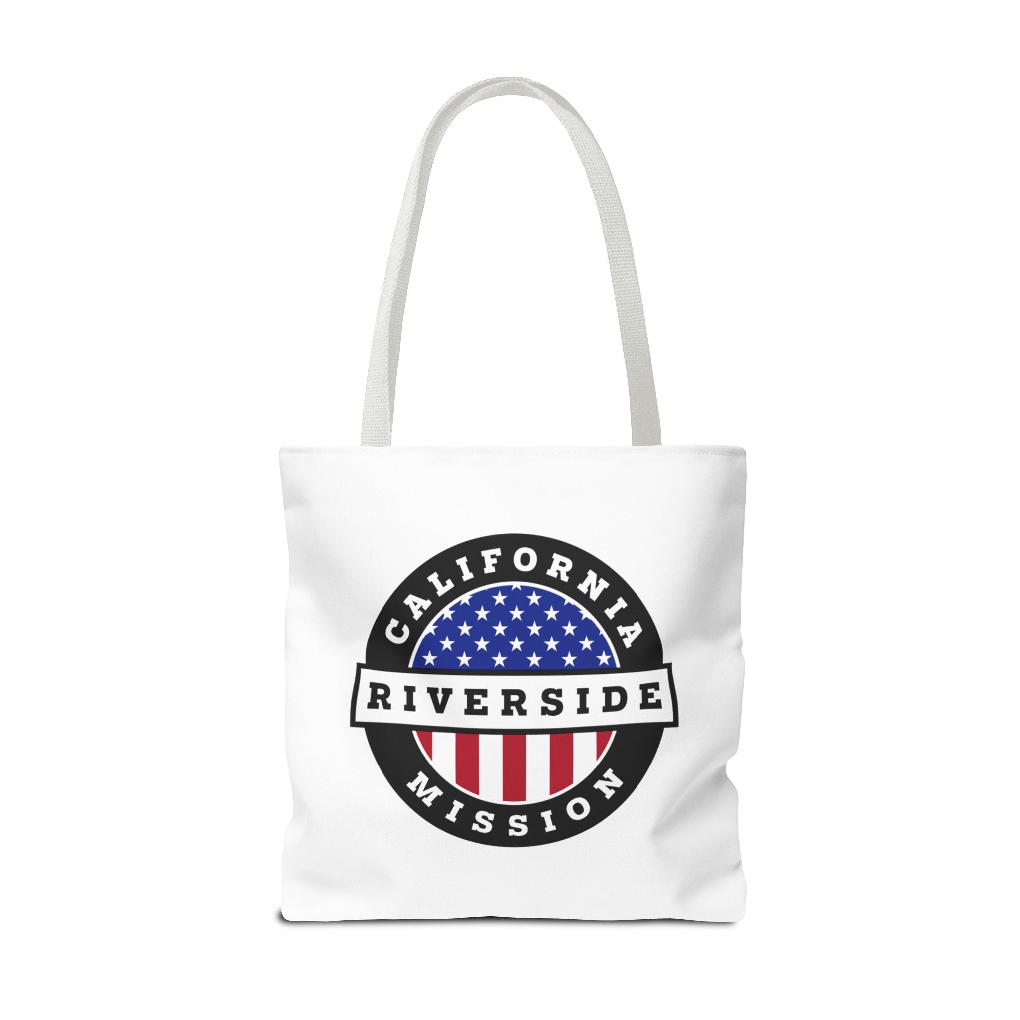California Riverside Mission USA Flag Logo Tote Bag White - Mission Wishlist - LDS Missionary Gift Store