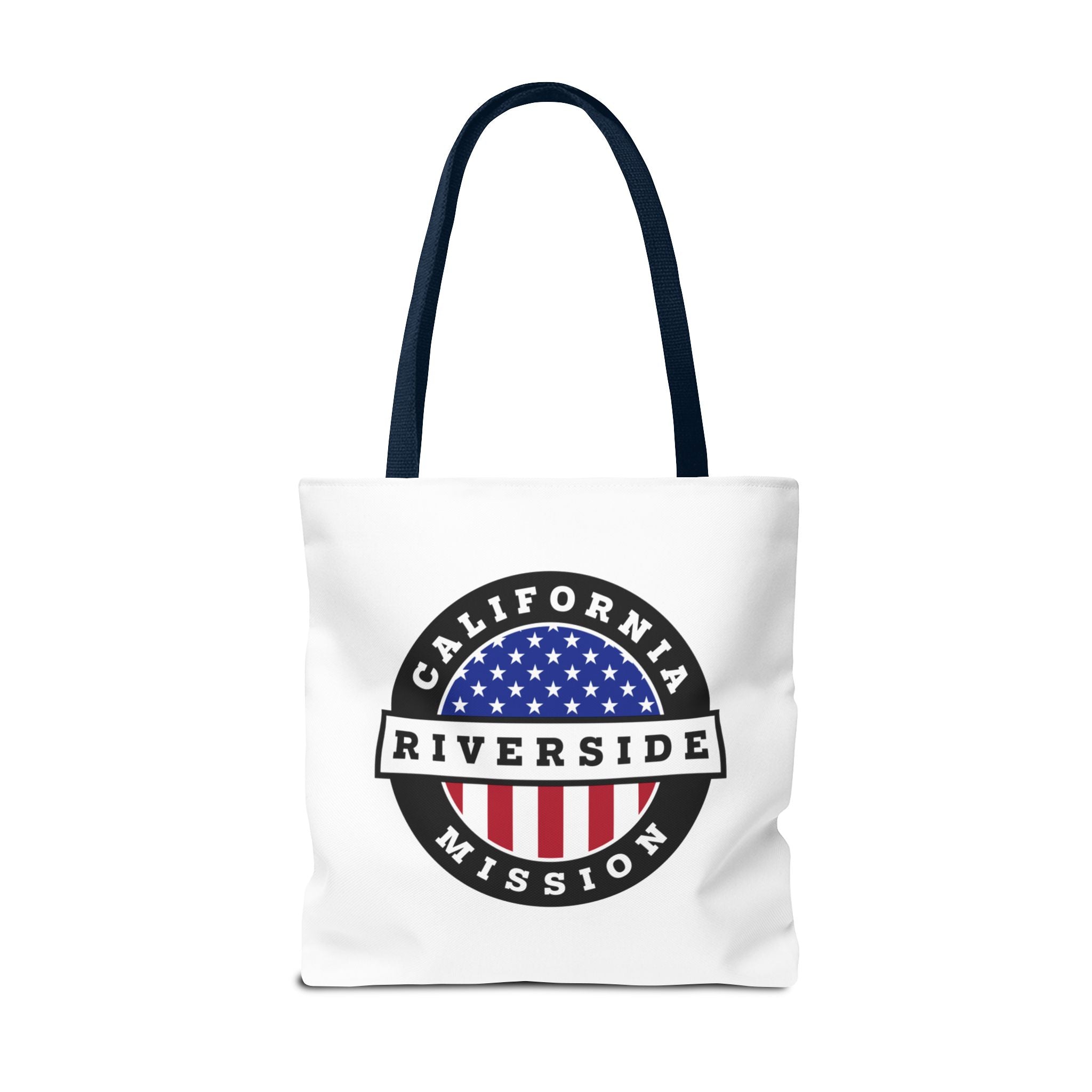 California Riverside Mission USA Flag Logo Tote Bag White - Mission Wishlist - LDS Missionary Gift Store