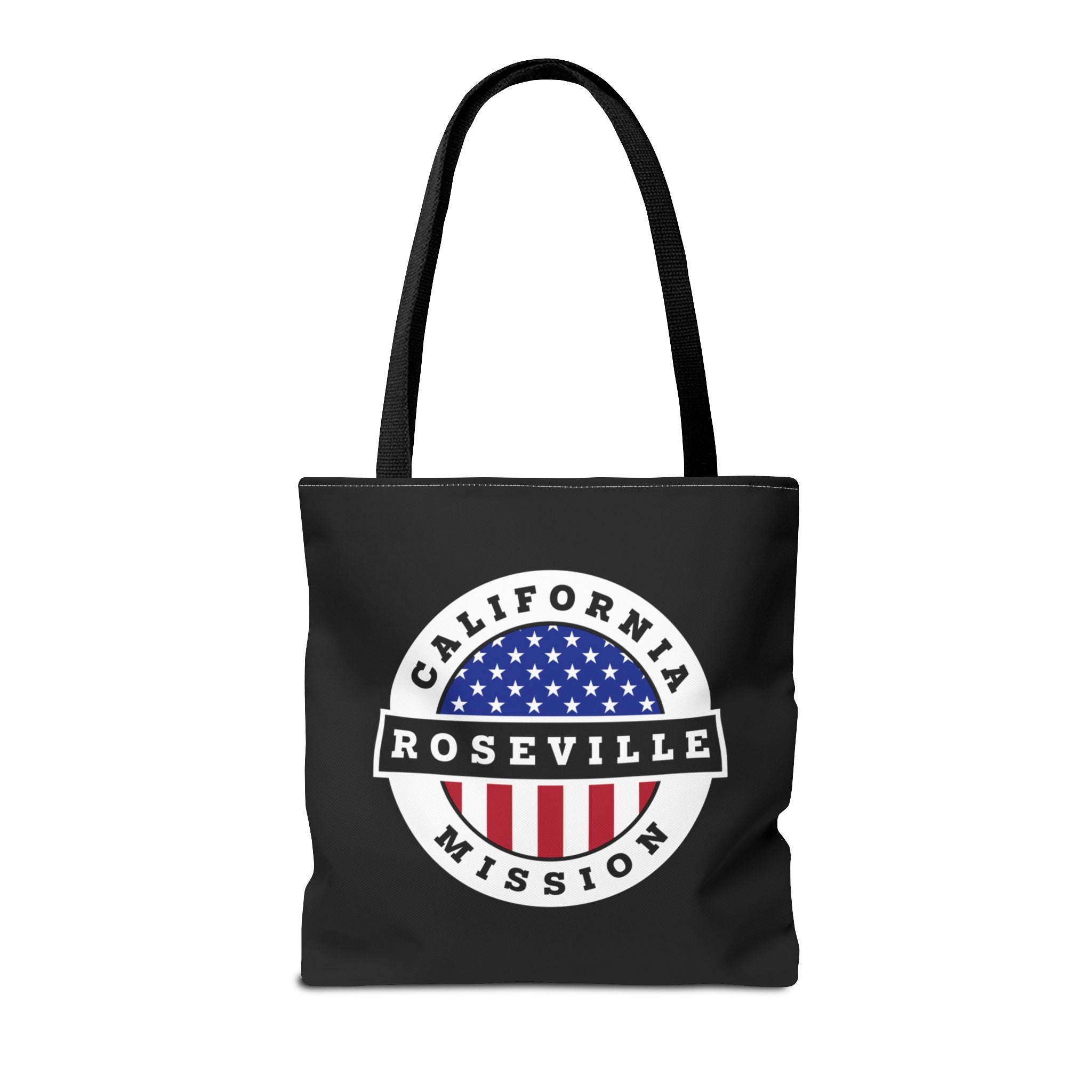 California Roseville Mission USA Flag Logo Tote Bag Black - Latter-Day Saint LDS Missionary Gift - Book of Mormon