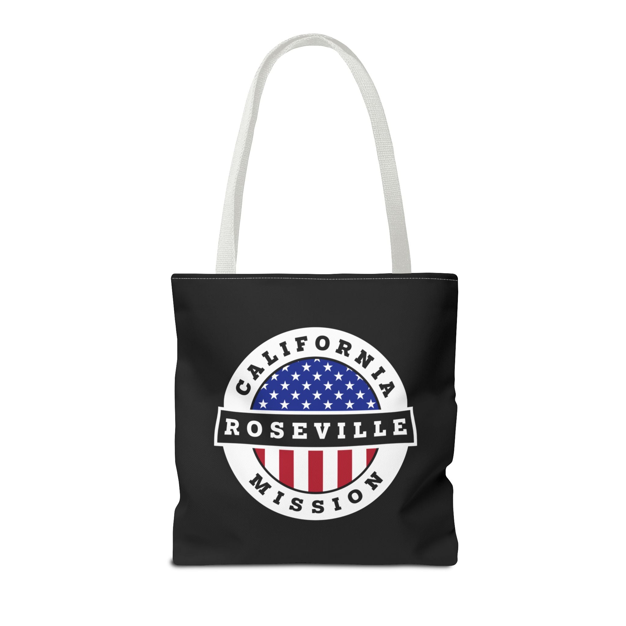 California Roseville Mission USA Flag Logo Tote Bag Black - Latter-Day Saint LDS Missionary Gift - Book of Mormon
