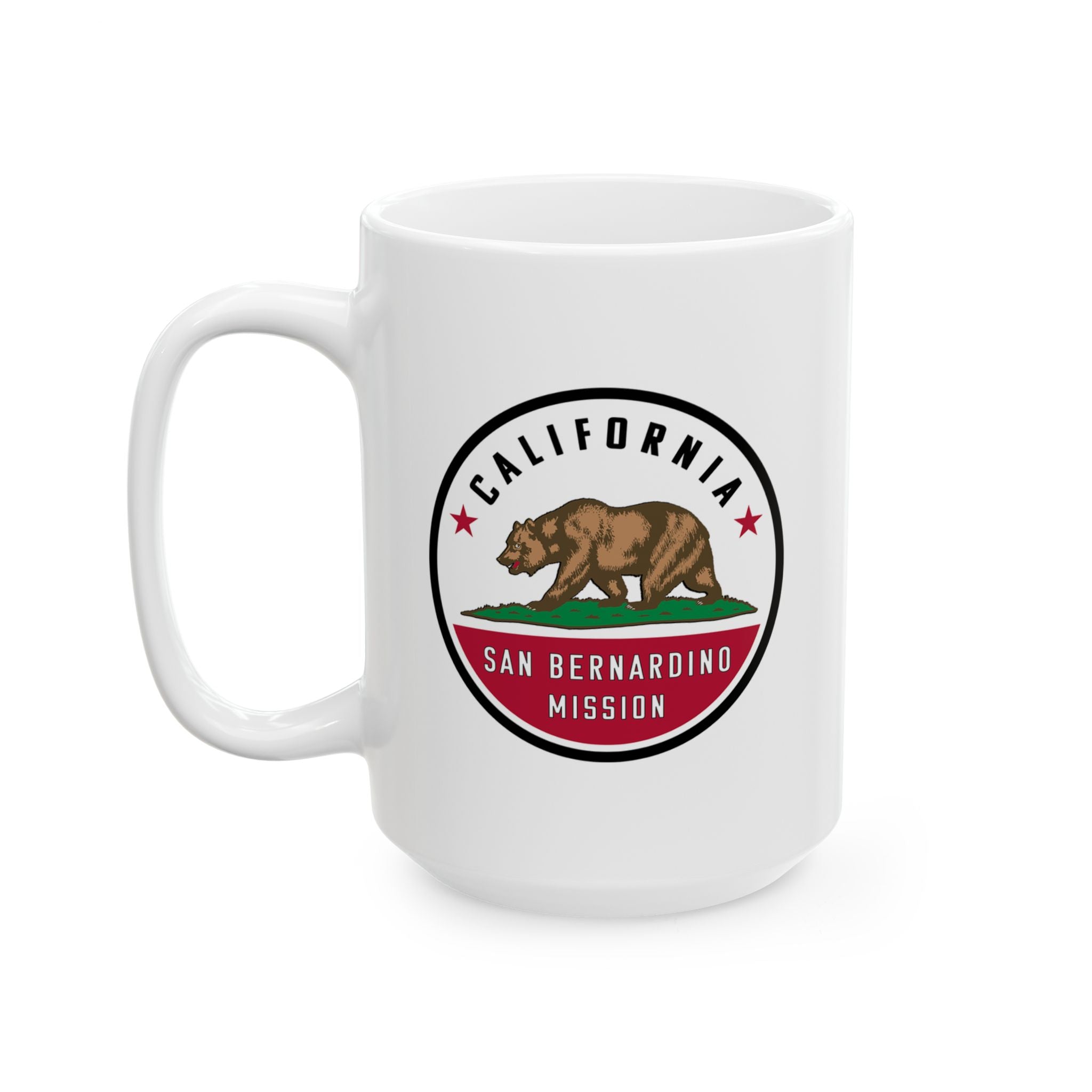 California San Bernardino Mission State Flag Logo Ceramic Mug White Name - Mission Wishlist - LDS Missionary Gift Store