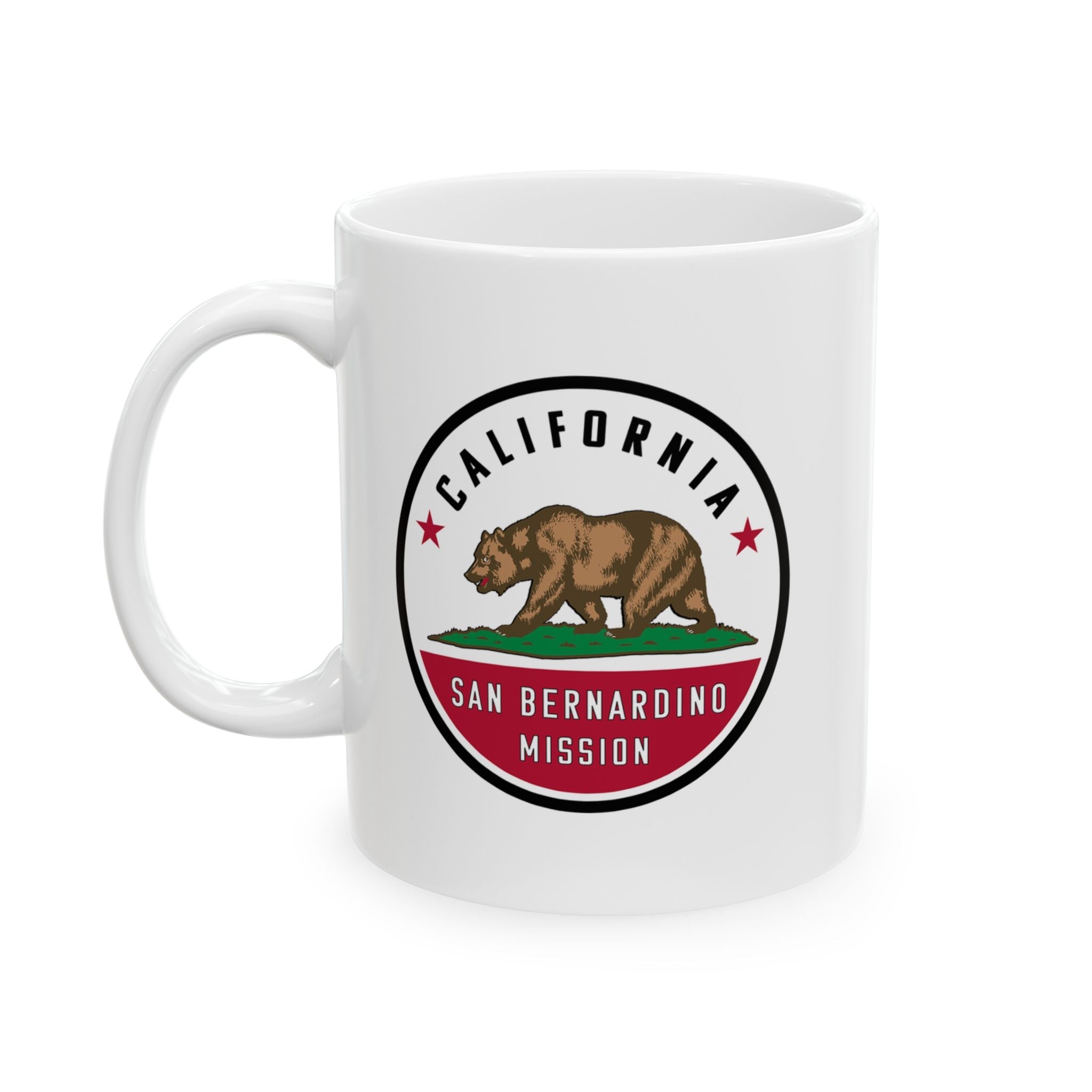 California San Bernardino Mission State Flag Logo Ceramic Mug White Name - Mission Wishlist - LDS Missionary Gift Store