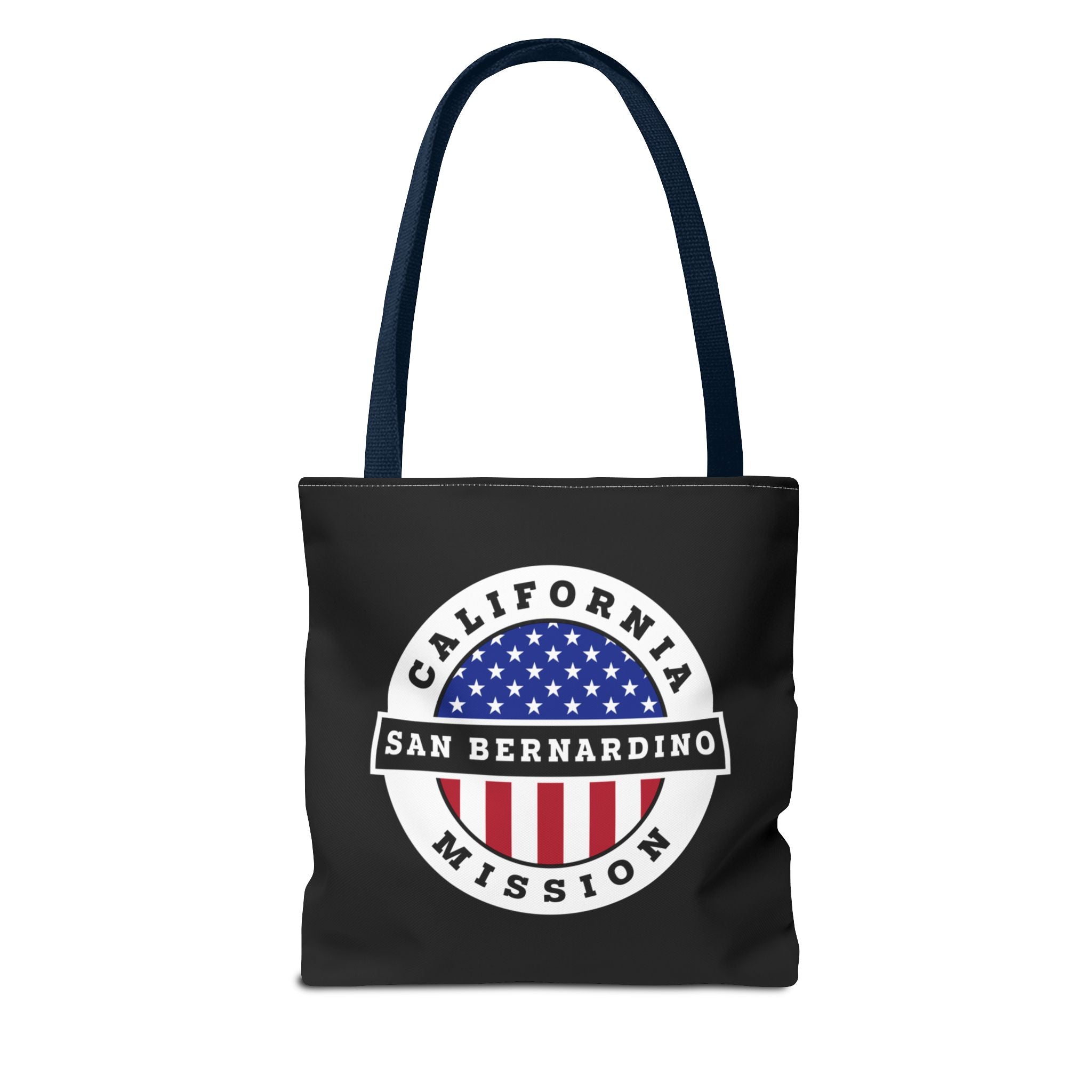 California San Bernardino Mission USA Flag Logo Tote Bag Black - Mission Wishlist - LDS Missionary Gift Store
