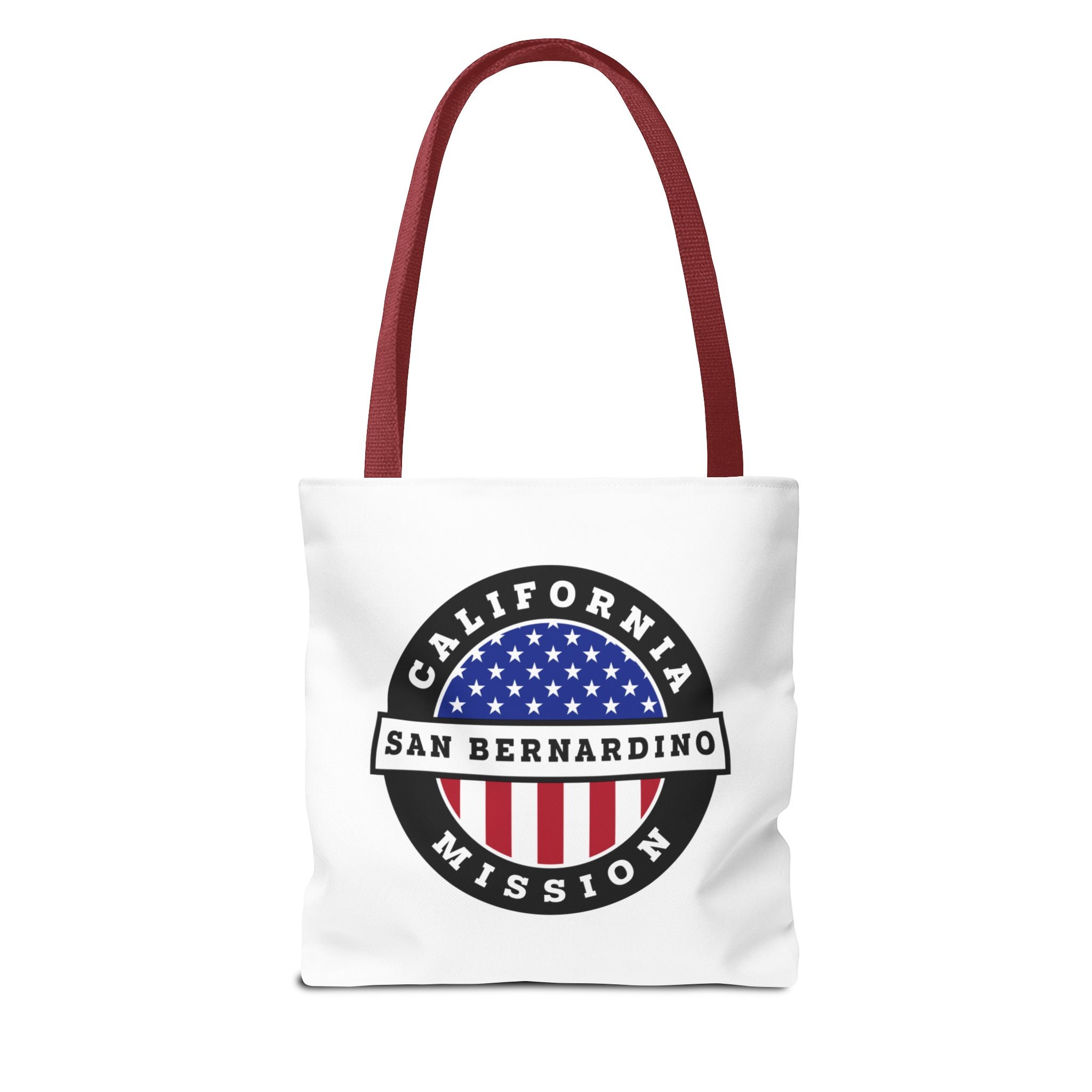 California San Bernardino Mission USA Flag Logo Tote Bag White - Mission Wishlist - LDS Missionary Gift Store