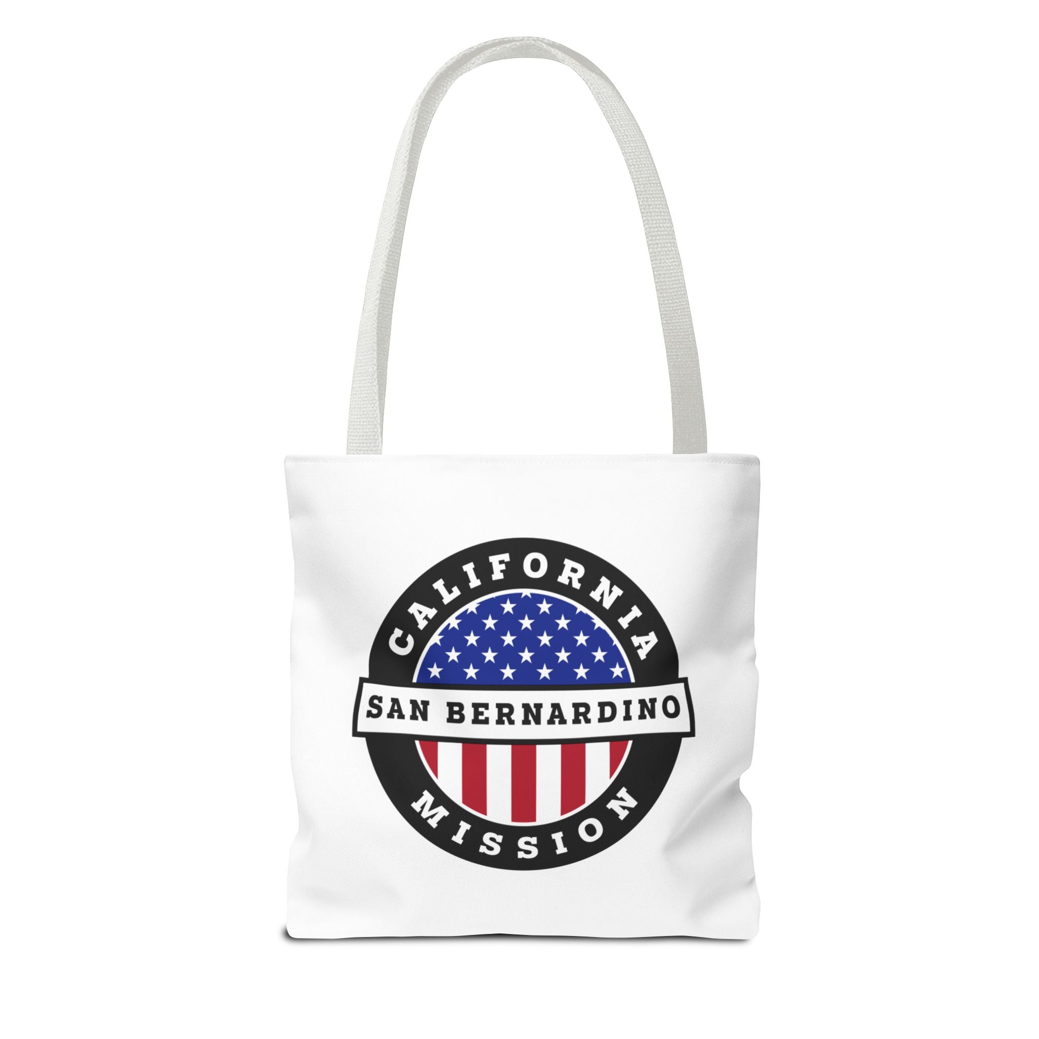 California San Bernardino Mission USA Flag Logo Tote Bag White - Mission Wishlist - LDS Missionary Gift Store