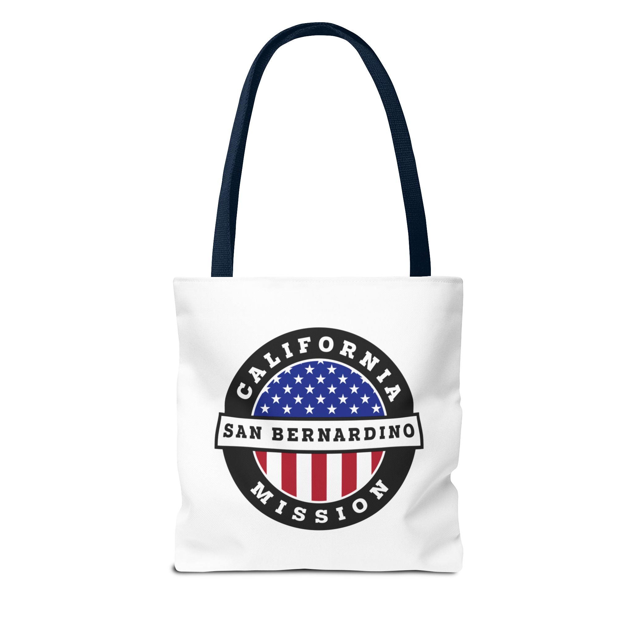 California San Bernardino Mission USA Flag Logo Tote Bag White - Mission Wishlist - LDS Missionary Gift Store