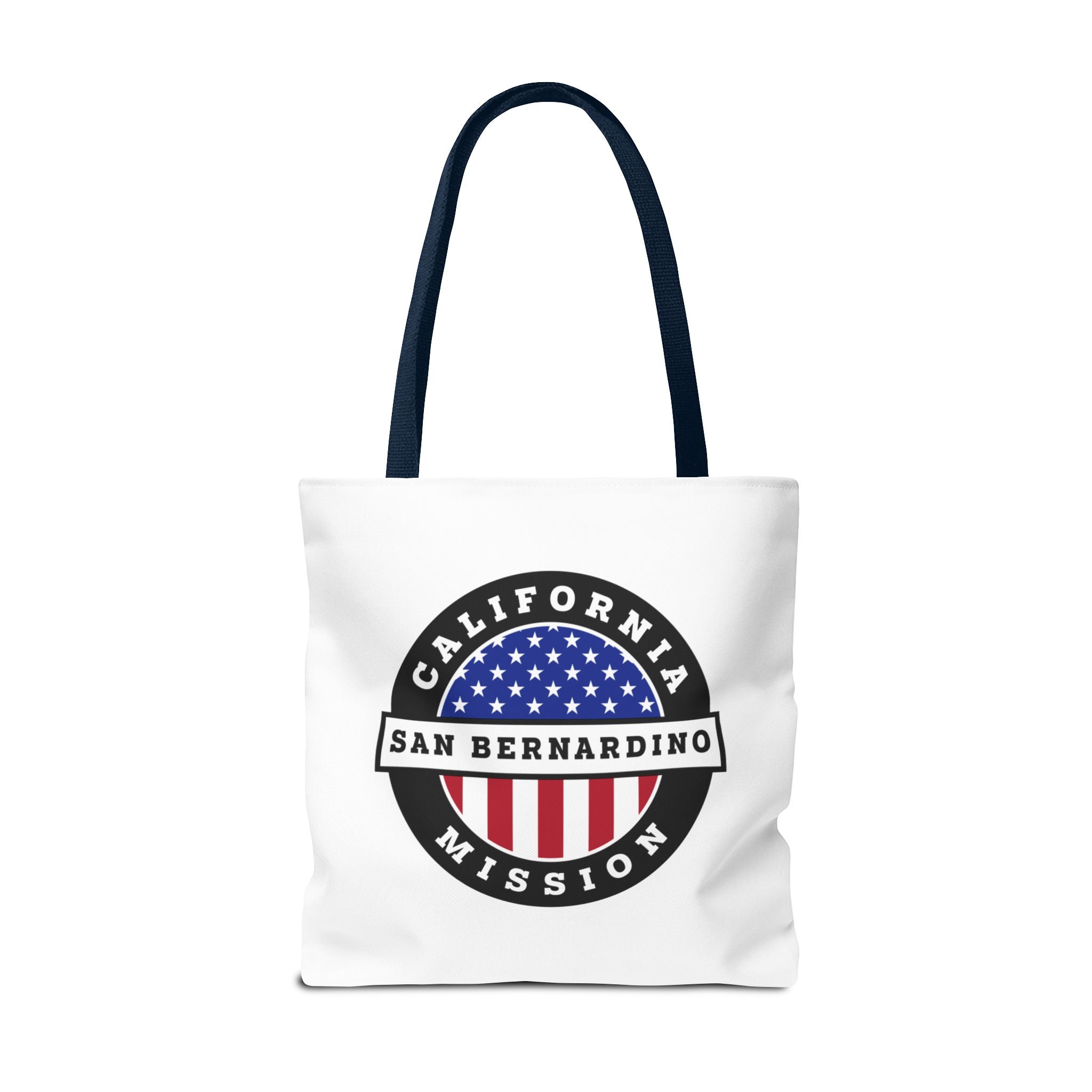 California San Bernardino Mission USA Flag Logo Tote Bag White - Mission Wishlist - LDS Missionary Gift Store