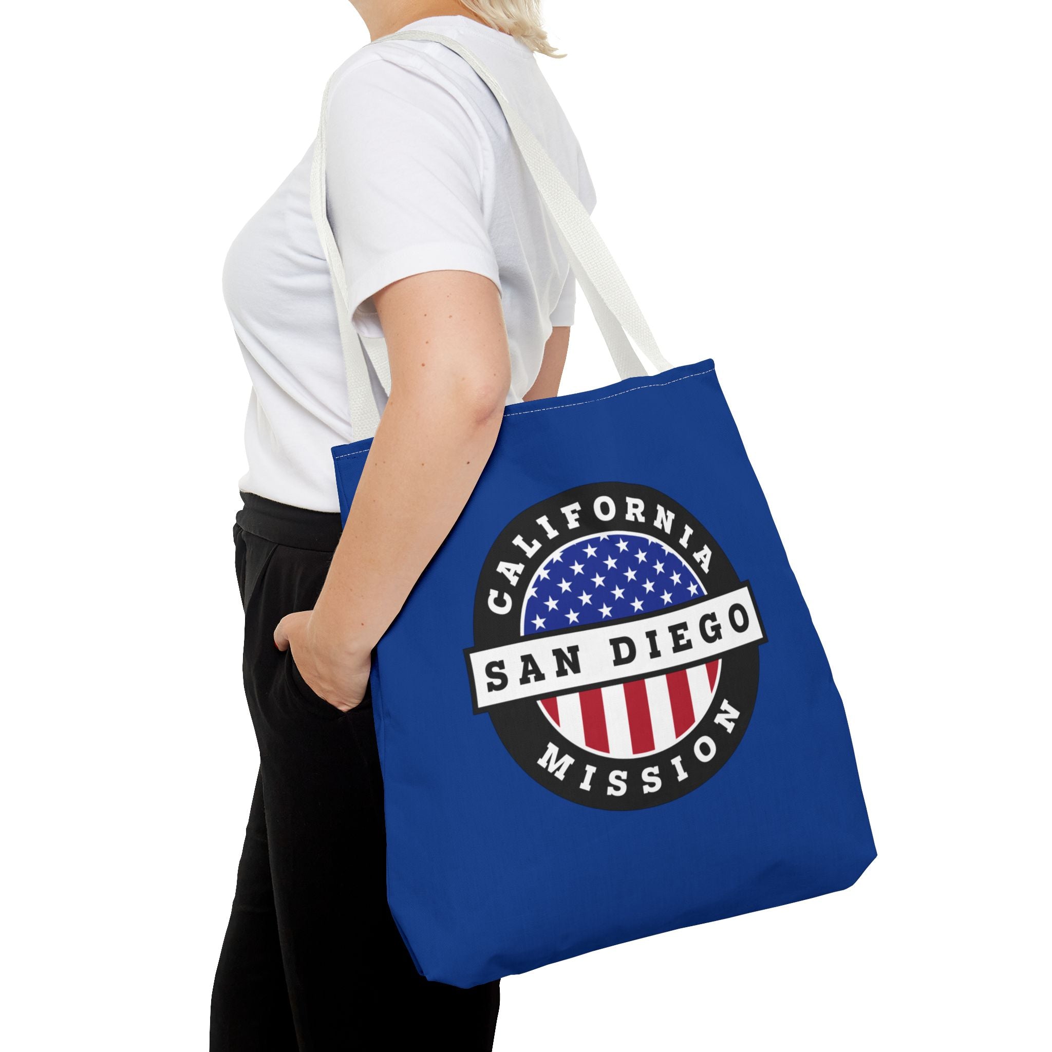 California San Diego Mission USA Flag Logo Tote Bag Blue - Mission Wishlist - LDS Missionary Gift Store